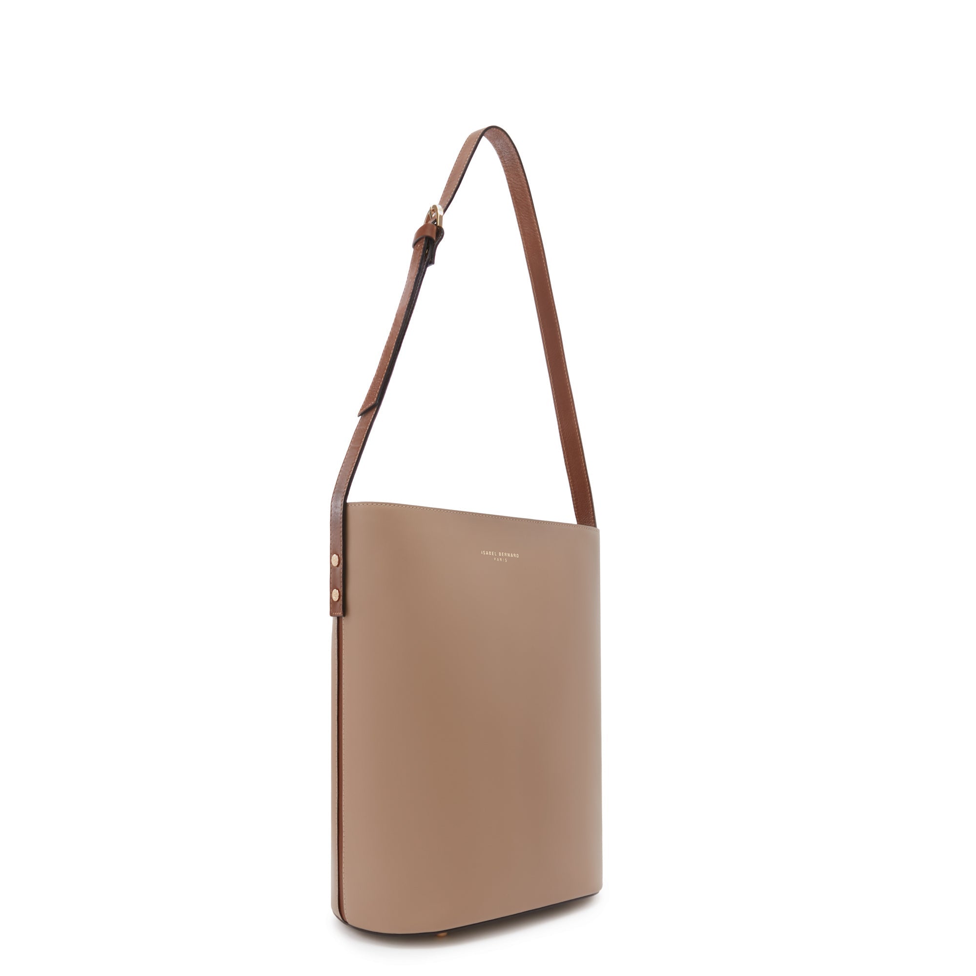 Honoré Lora taupe calfskin leather shoulder bag with laptop pocket