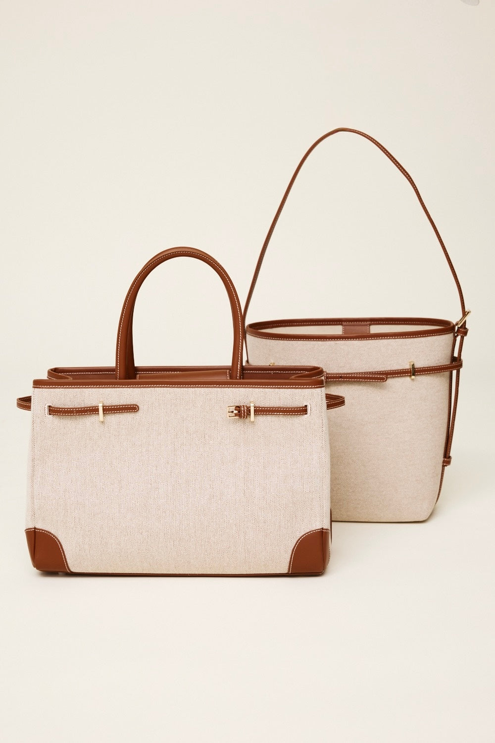Small Caramel Canvas Belted Tote Bag (Final Sale)