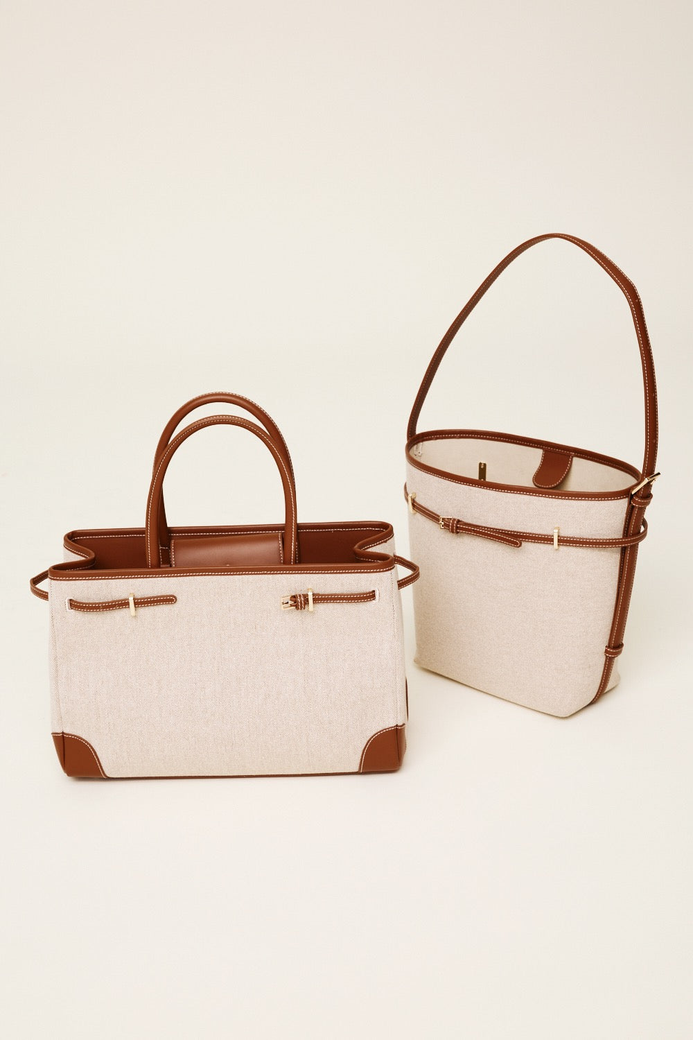 Small Caramel Canvas Belted Tote Bag (Final Sale)