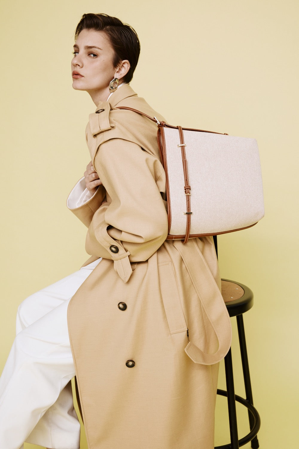 Small Caramel Canvas Belted Tote Bag (Final Sale)