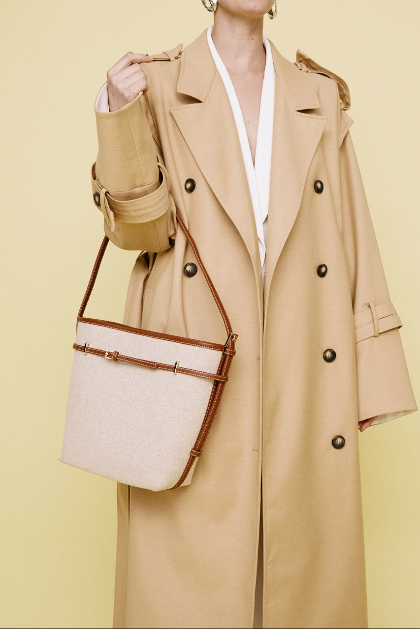 Small Caramel Canvas Belted Tote Bag (Final Sale)
