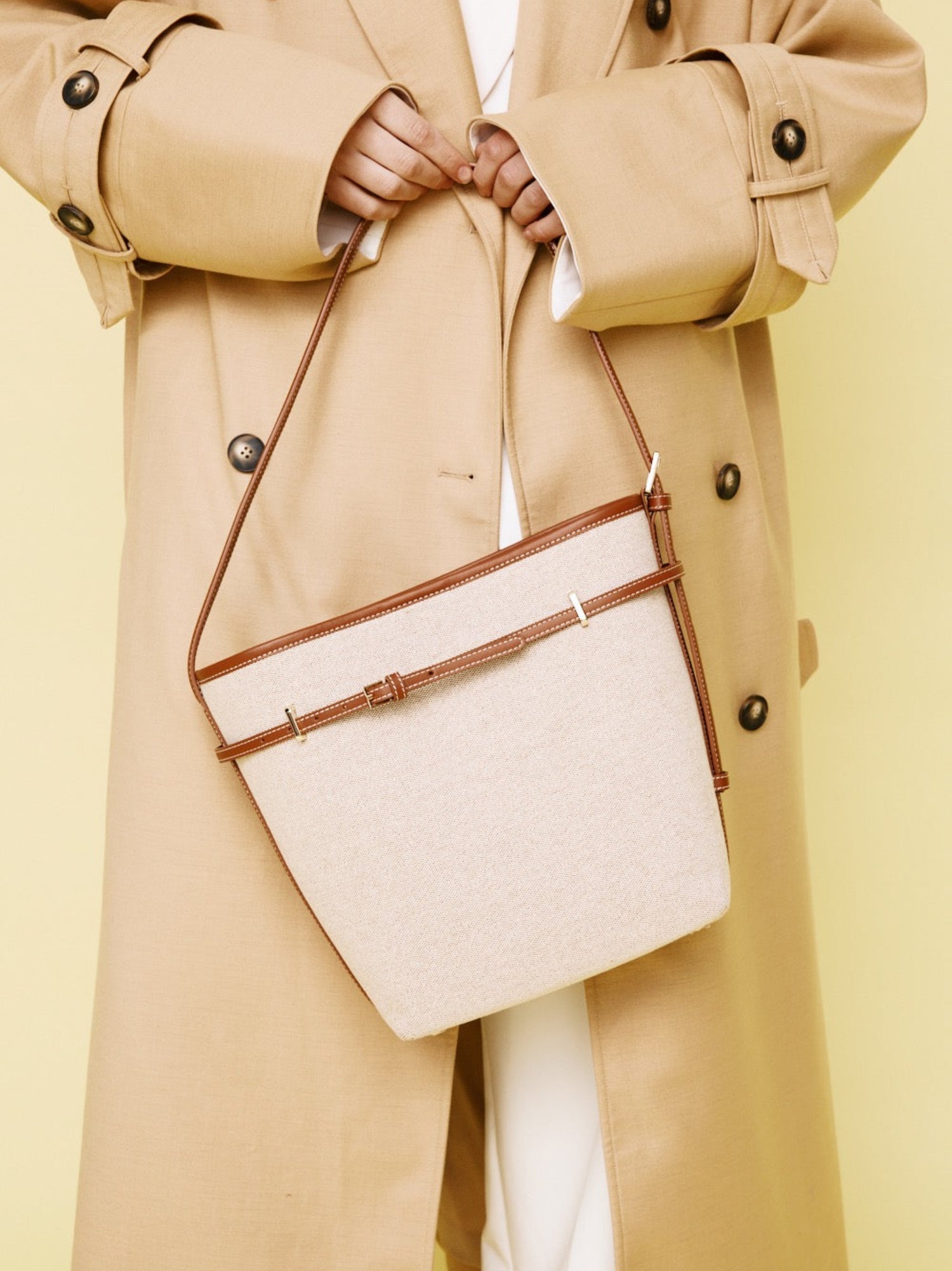 Small Caramel Canvas Belted Tote Bag (Final Sale)