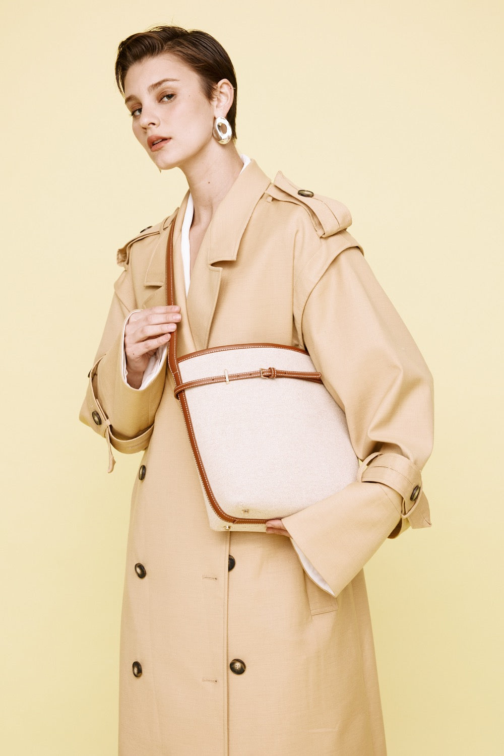 Small Caramel Canvas Belted Tote Bag (Final Sale)