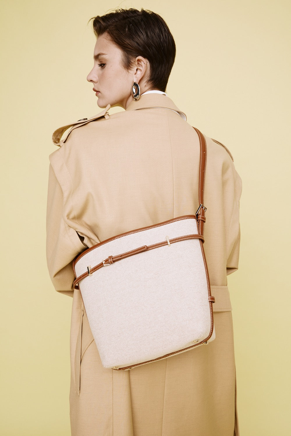 Small Caramel Canvas Belted Tote Bag (Final Sale)