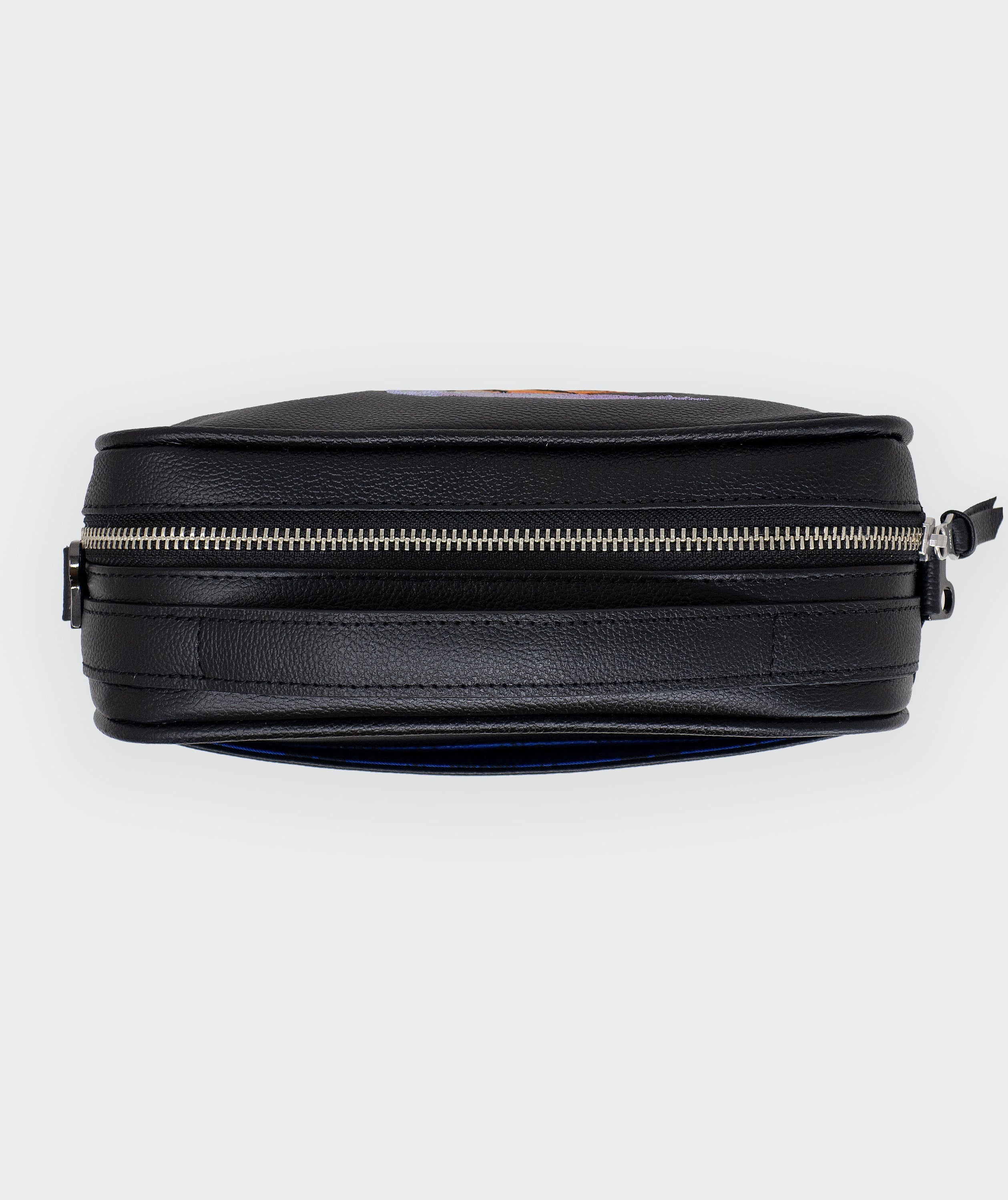 Verto Crossbody Black Leather Handbag - Flying Tiger Embroidery