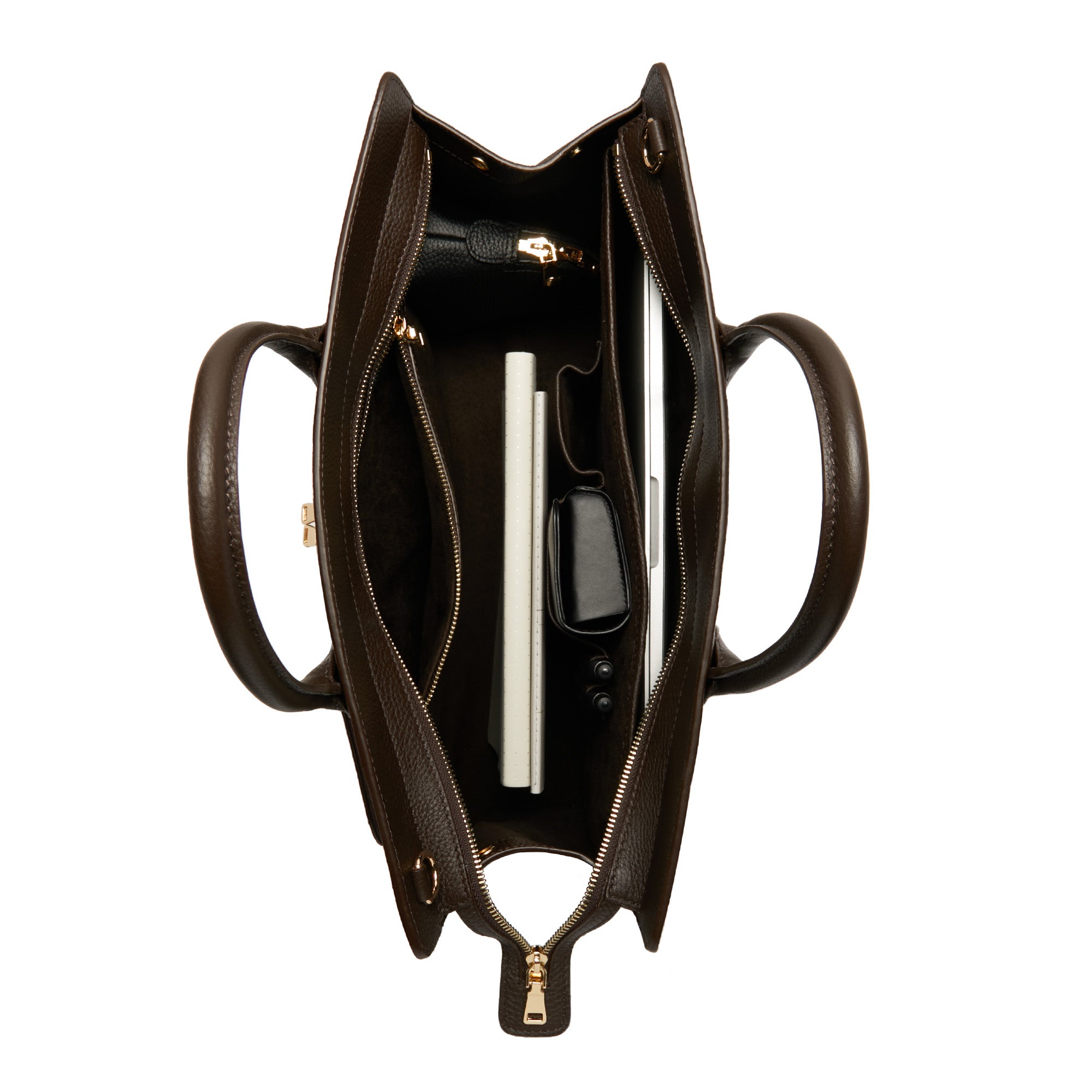 Honoré Nadine brown calfskin leather handbag with 16.4 inch laptop pocket