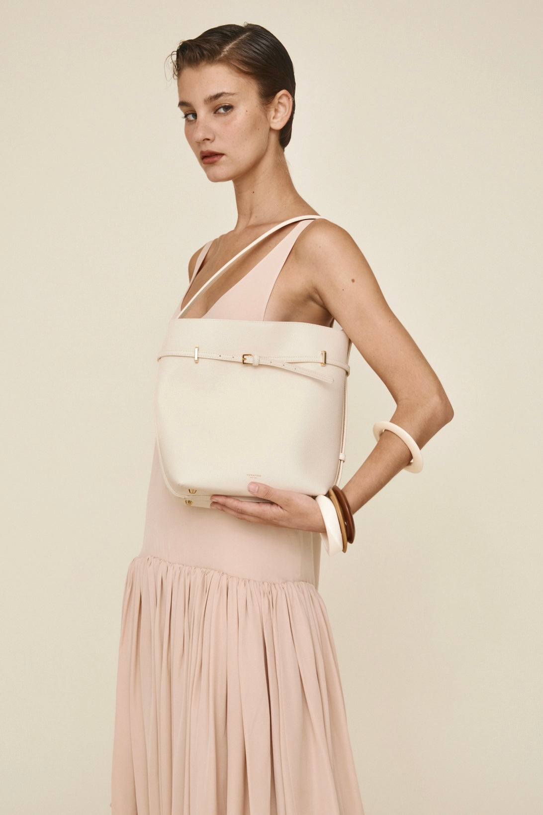 Small Ivory Belted Tote Bag (Final Sale)