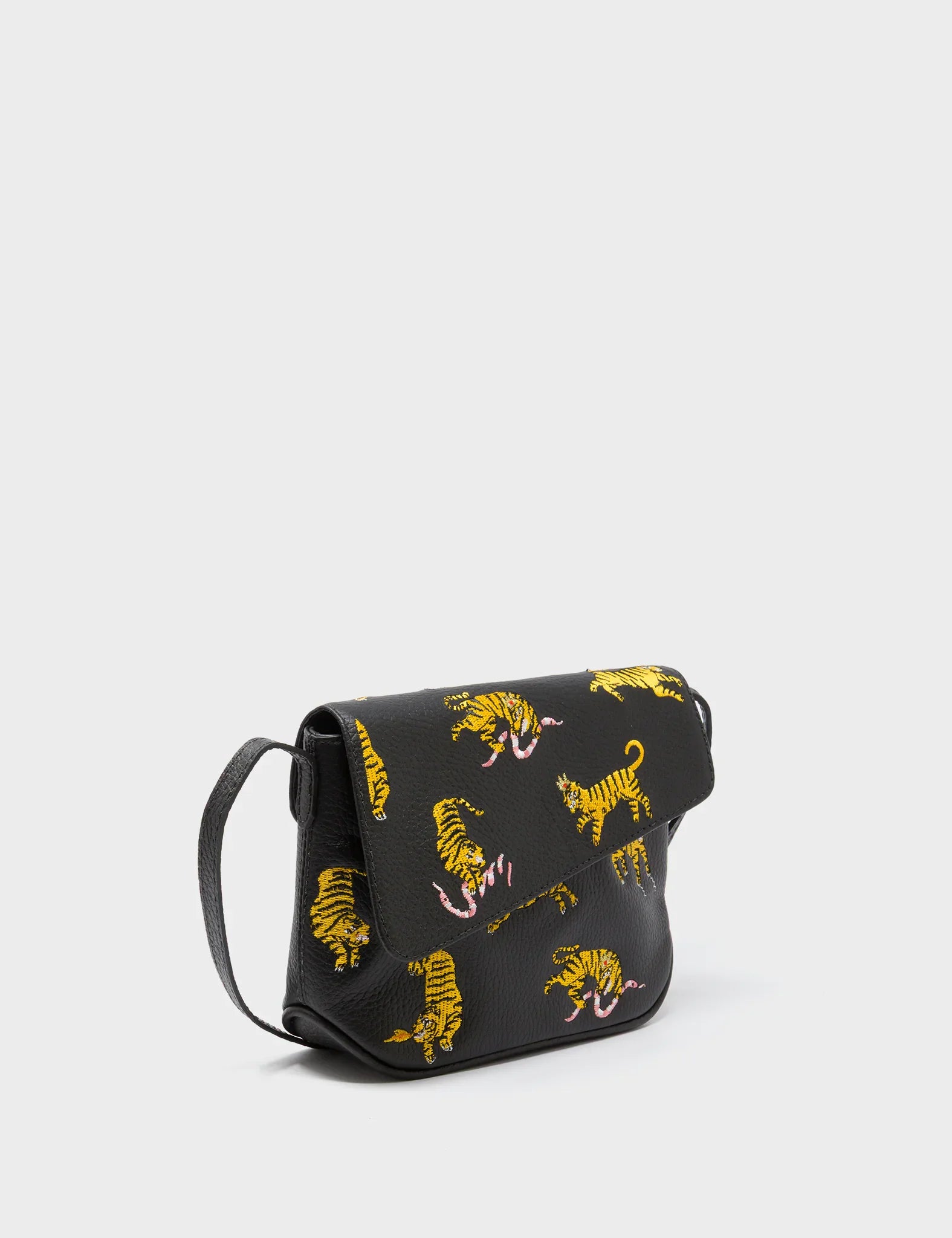 Bruno Mini Crossbody Black Leather Bag - Tiger Rumble Design