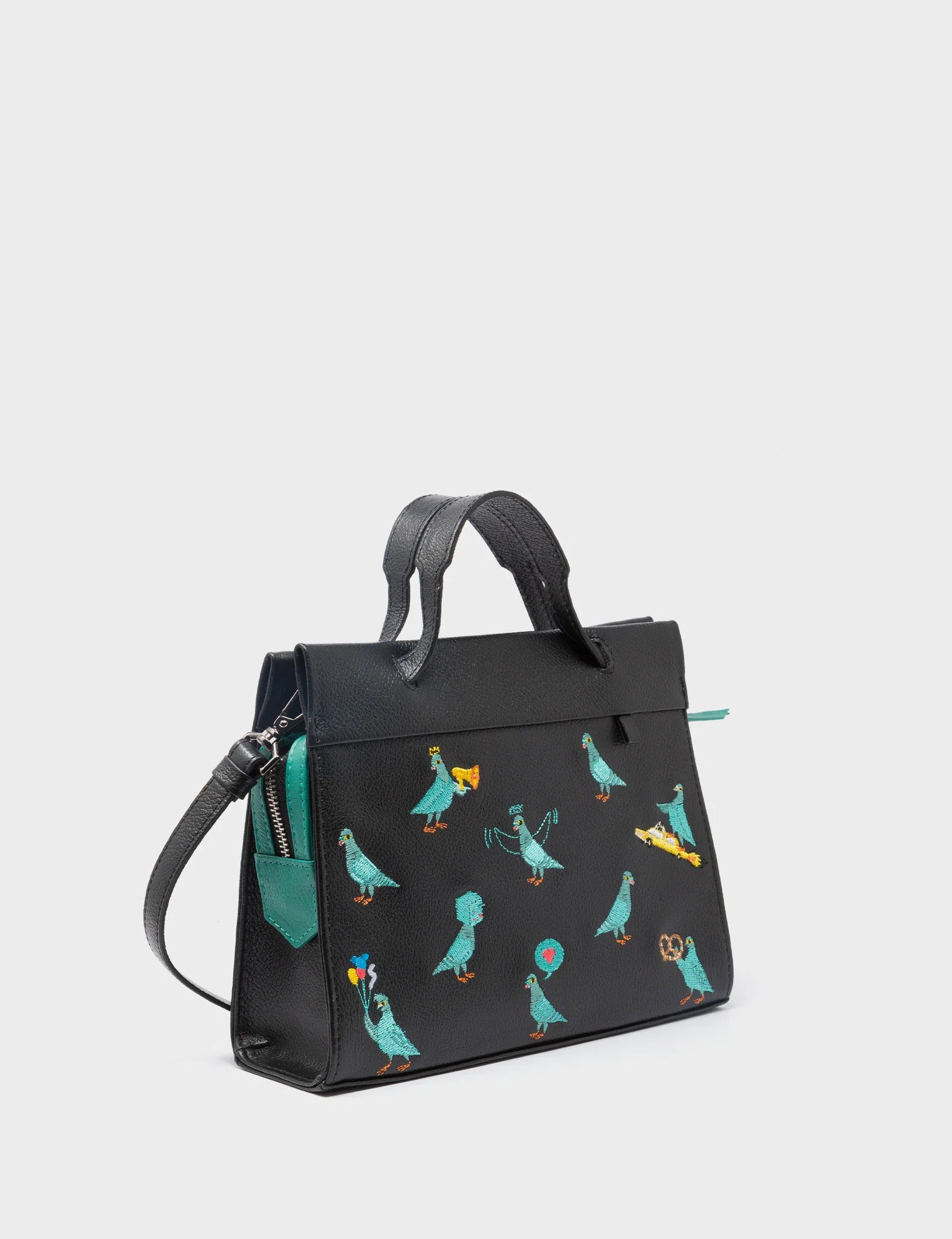 Vali Crossbody Small Black Leather Bag - Pigeonista Embroidery