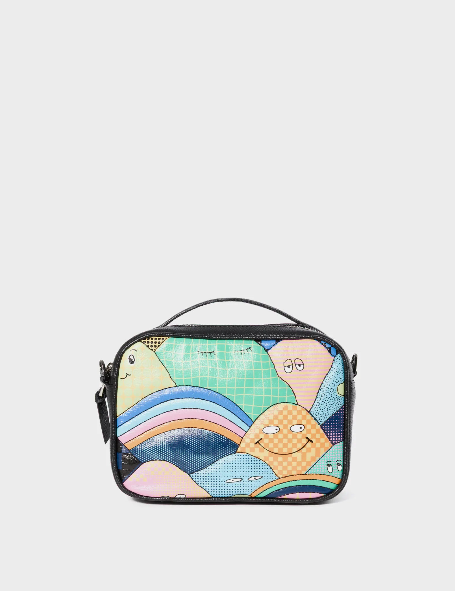 Verto Black Leather Crossbody Bag - Happy Mountains Print