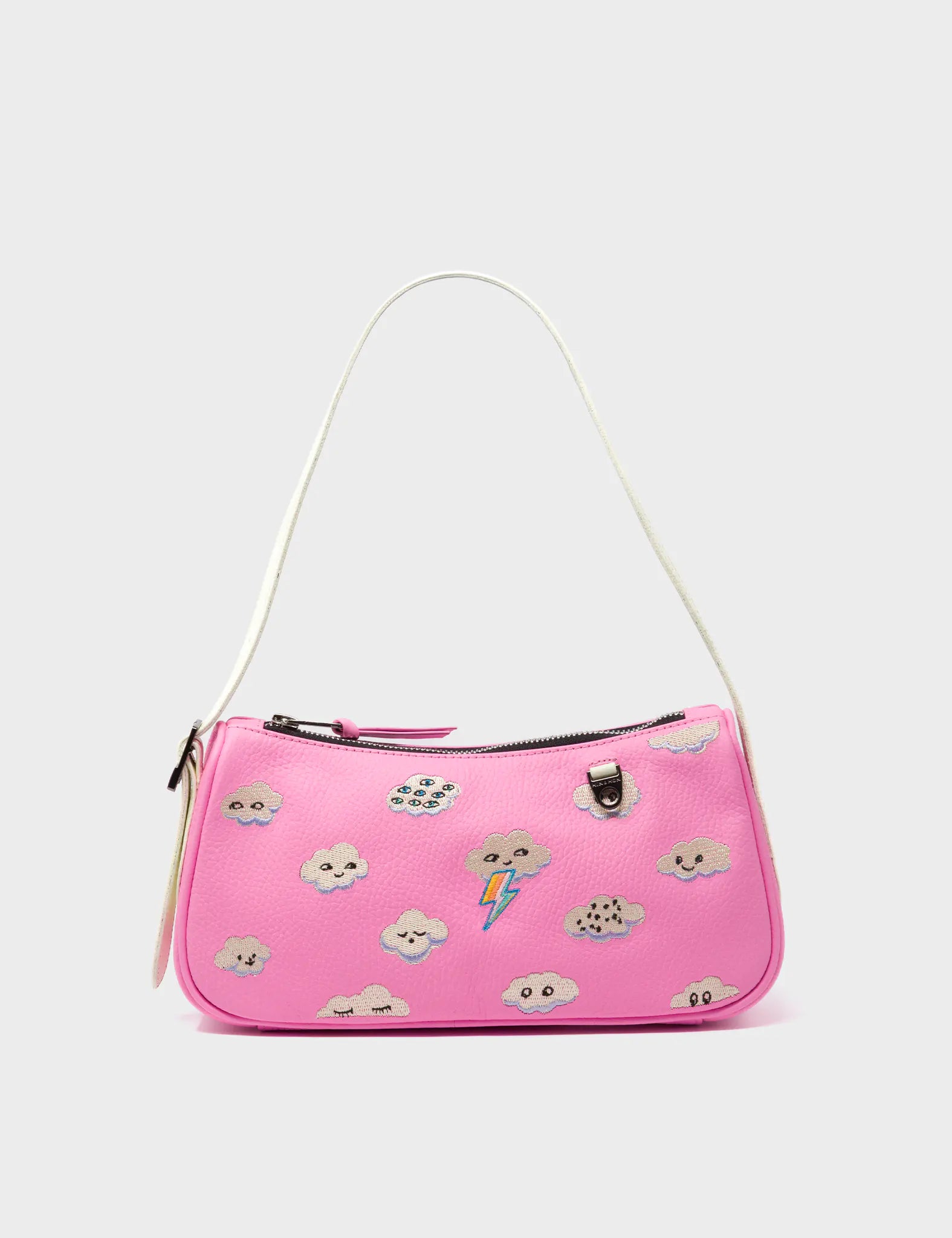 Lucas Hobo Mini Bubblegum Pink Handbag - Happy Clouds Embroidery