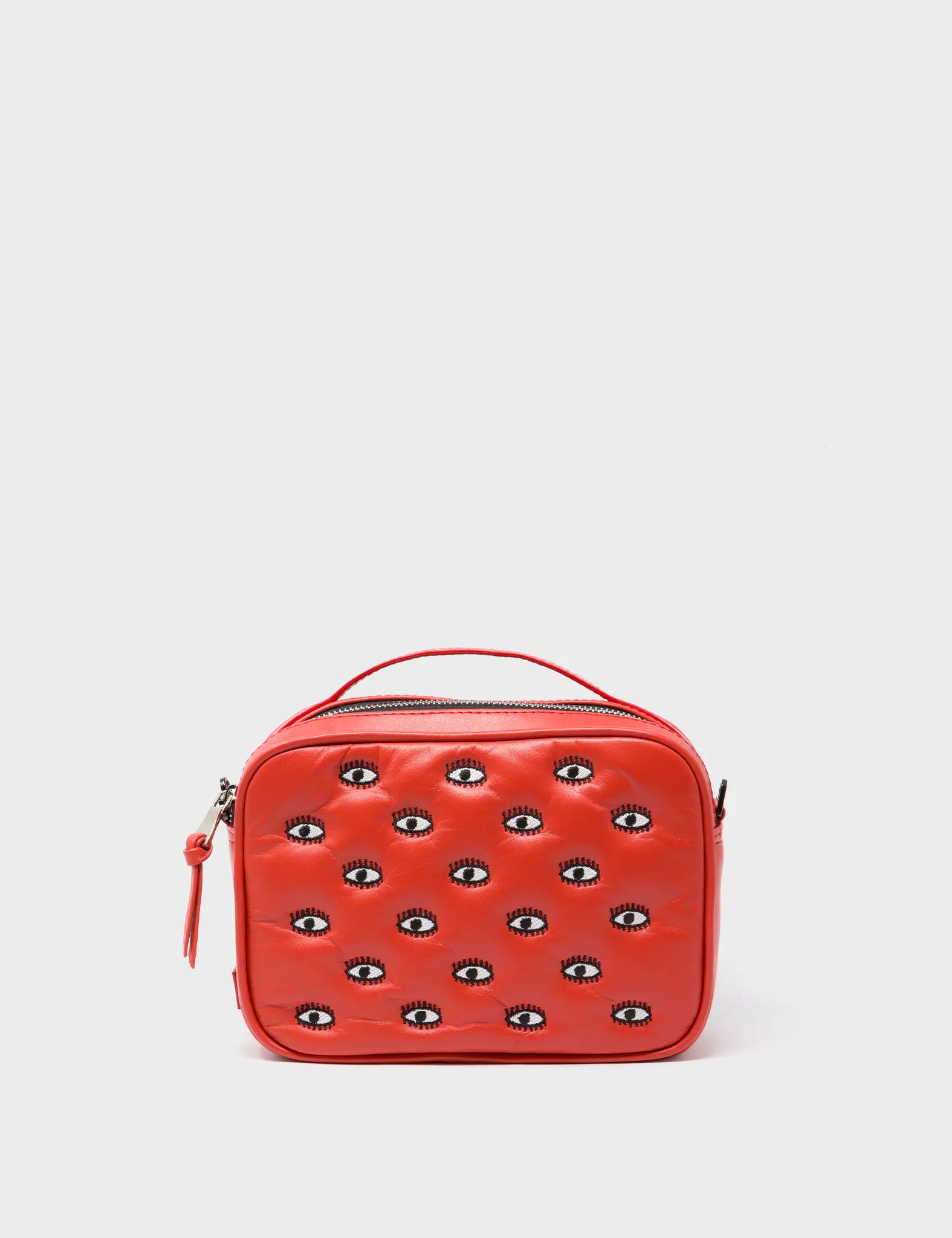 Verto Poppy Red Leather Crossbody Bag - All Over Eyes Padded Embroidery