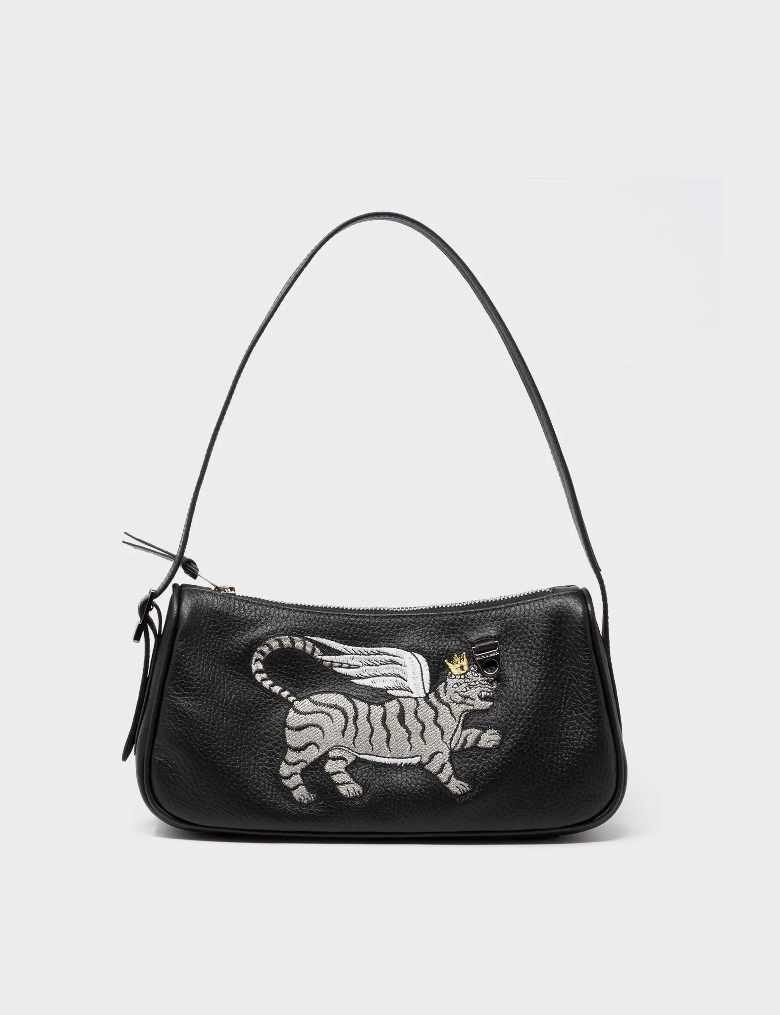 Lucas Hobo Mini Black Handbag - Winged Tiger Embroidery