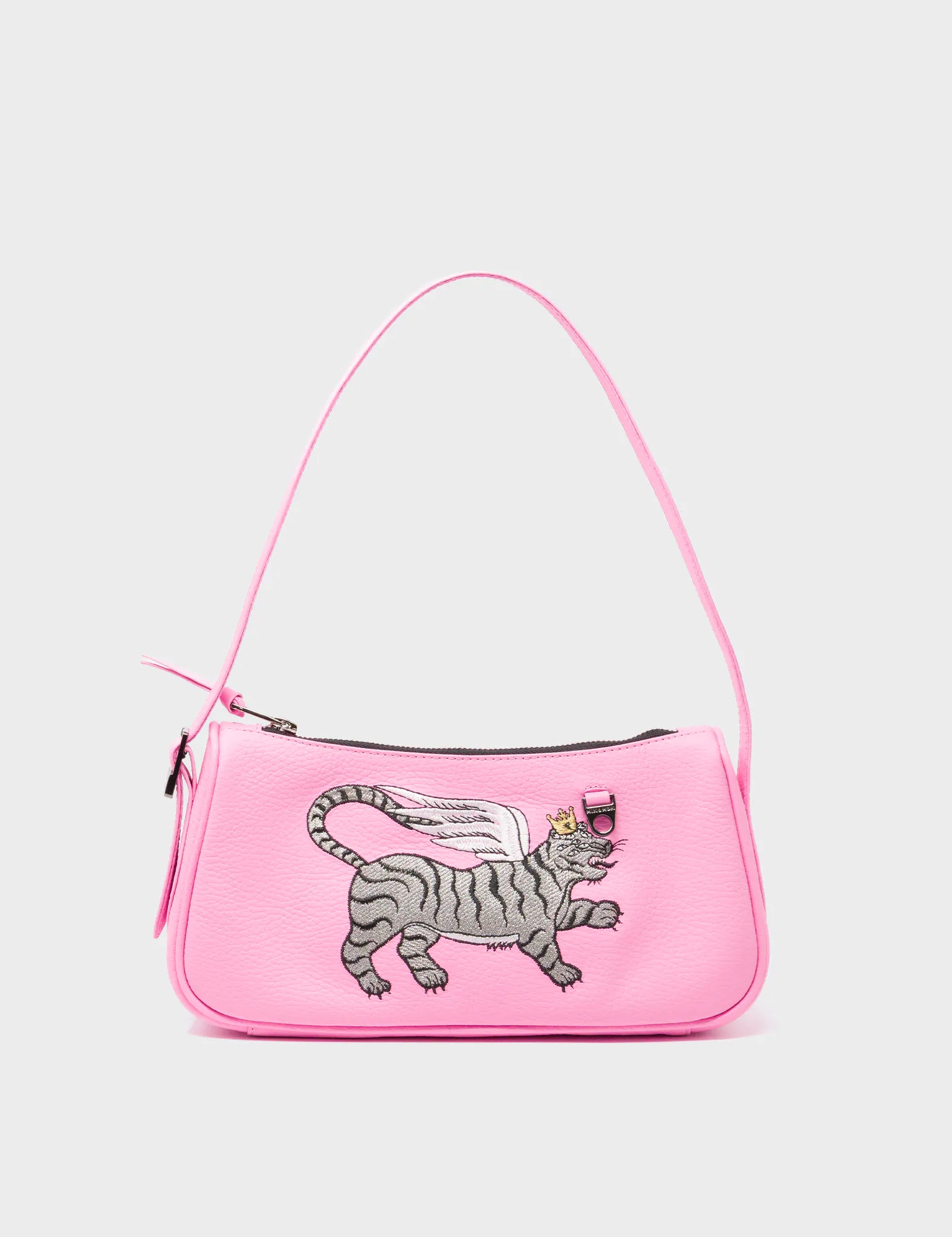 Lucas Hobo Mini Soft Neon Pink Handbag - Winged Tiger Embroidery