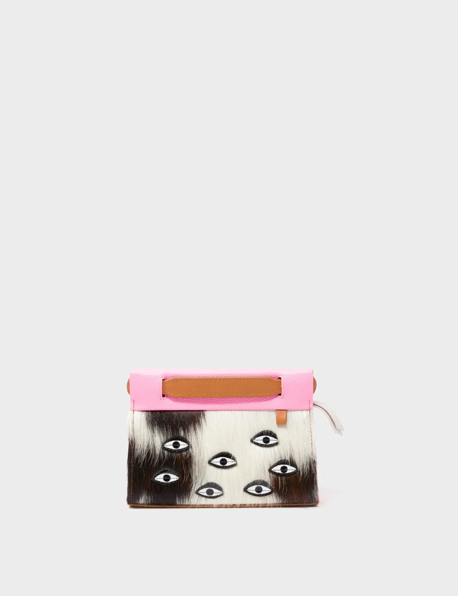 Vali Crossbody Micro Bubblegum Pink and Neon Orange Leather Bag - Eyes Applique Adjustable Handle