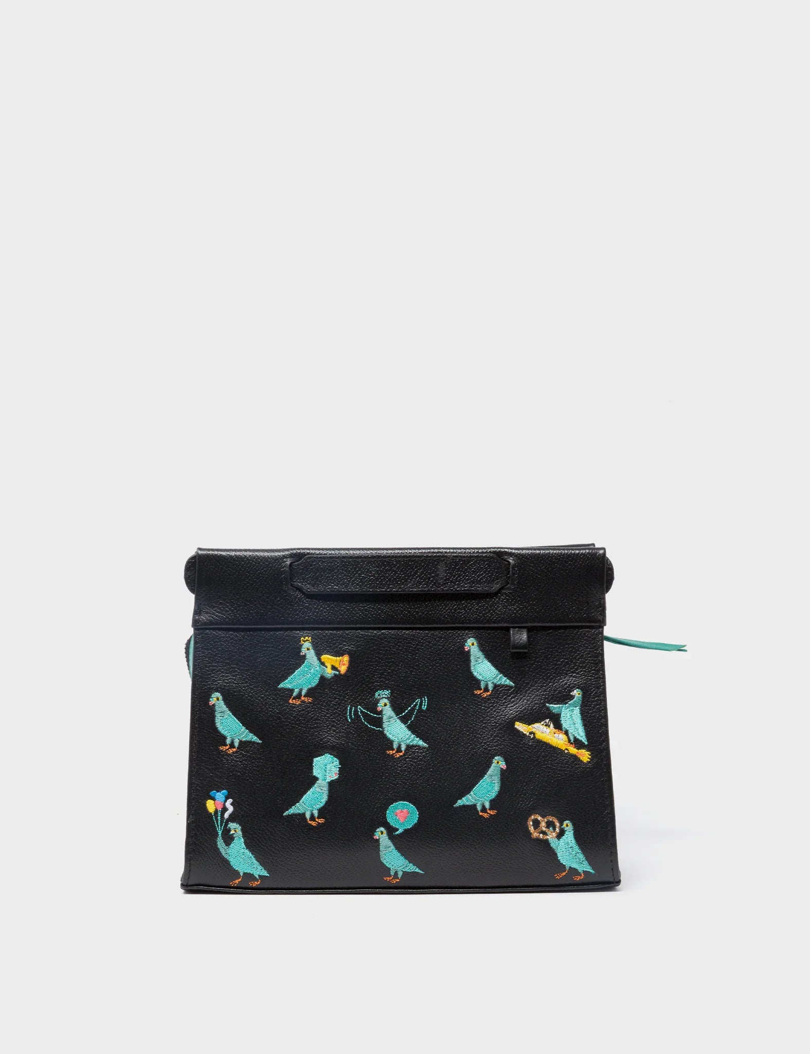 Vali Crossbody Small Black Leather Bag - Pigeonista Embroidery