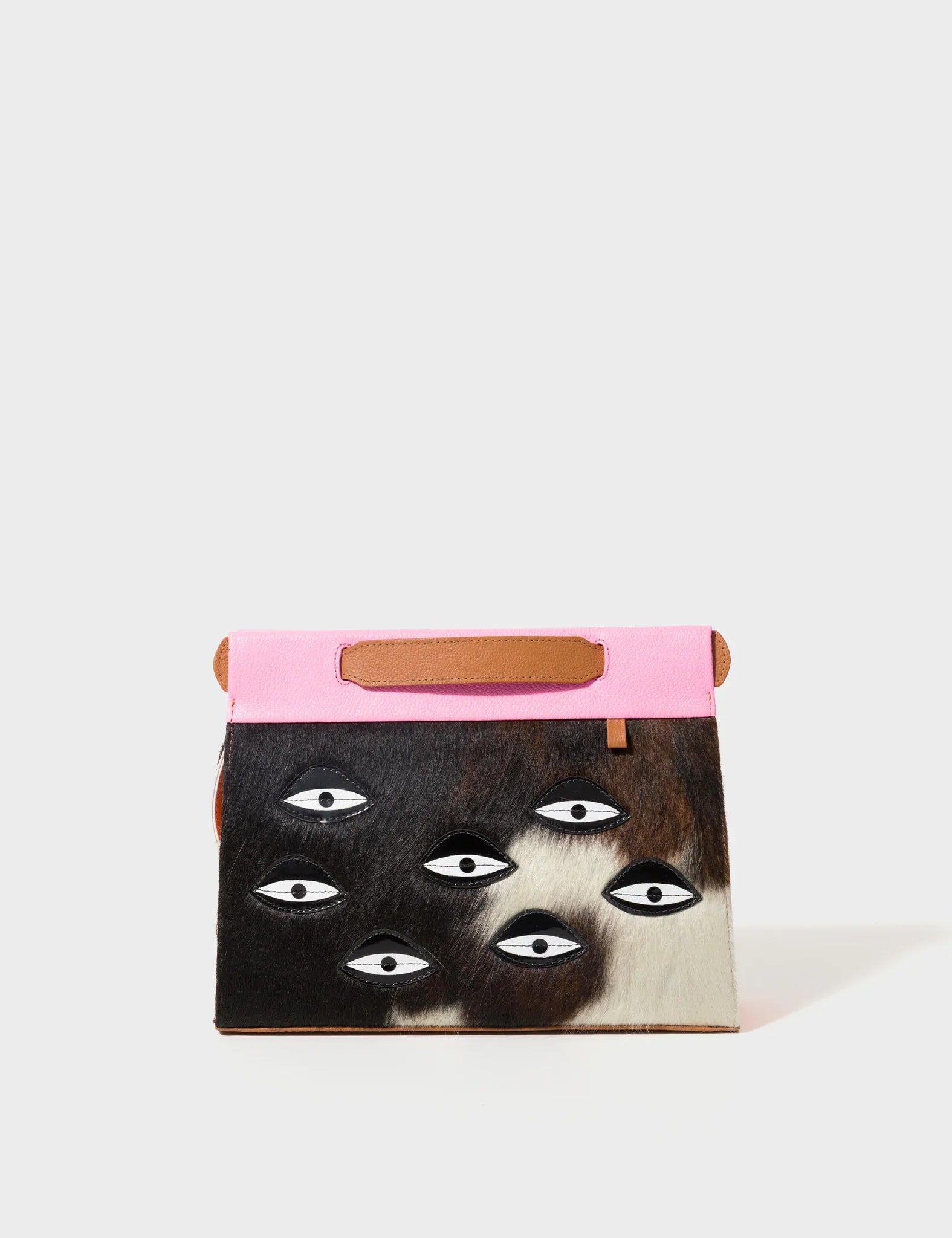 Vali Crossbody Small Bubblegum Pink And Neon Orange Leather Bag - Eyes Applique Adjustable Handle