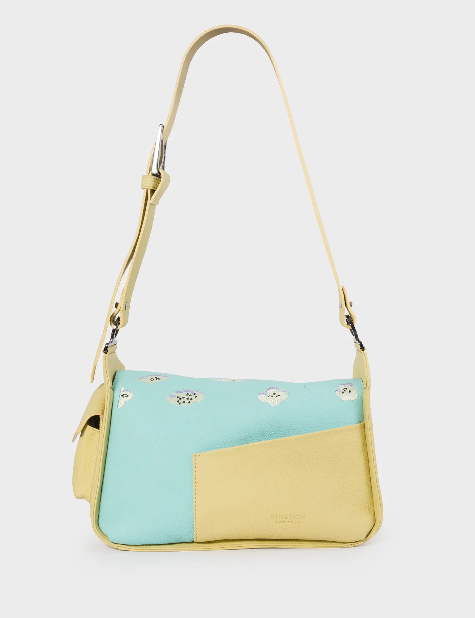 Houston Cocoon Leather Shoulder Bag - Happy Clouds Embroidery