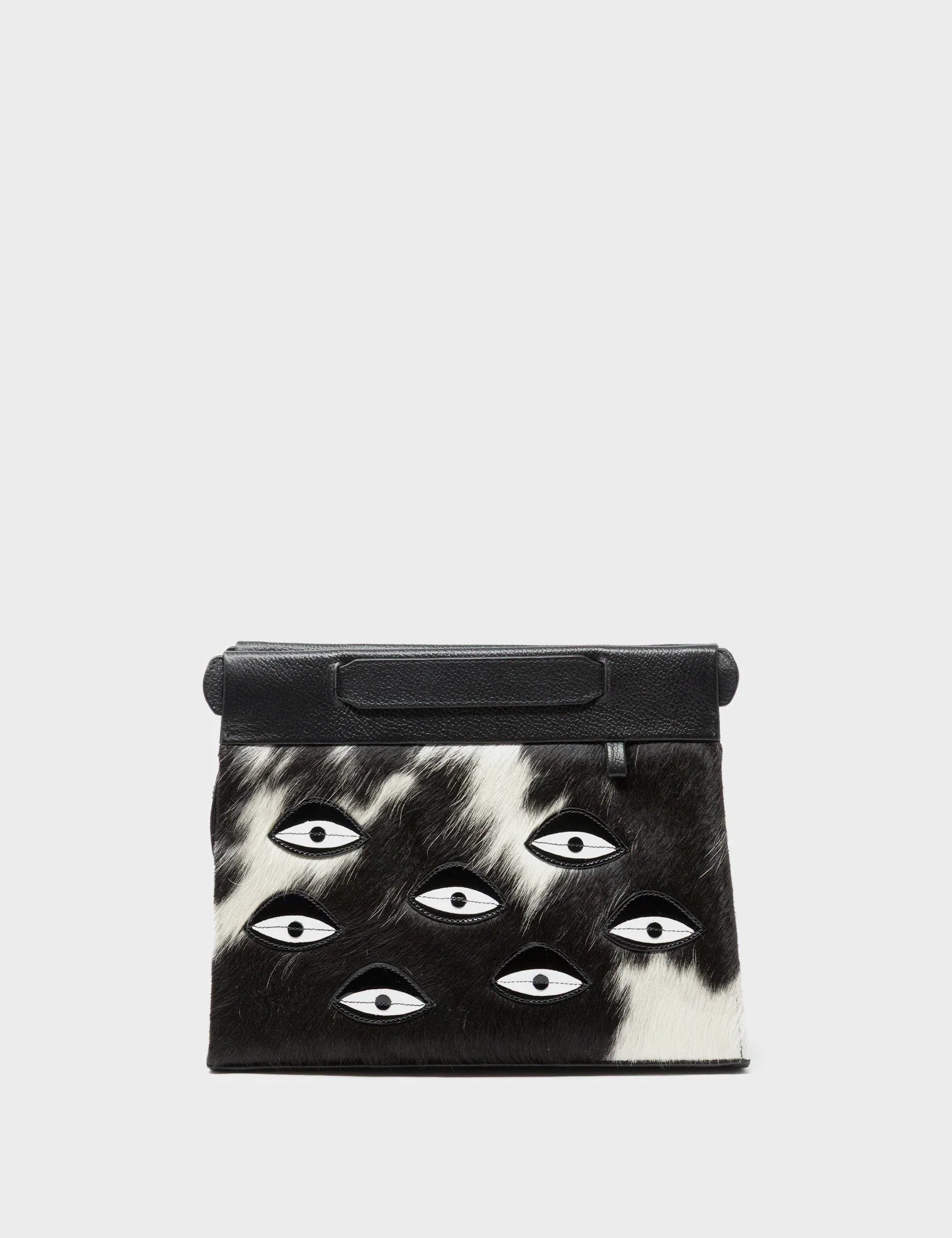 Vali Crossbody Small Black Leather Bag - Eyes Applique Adjustable Handle