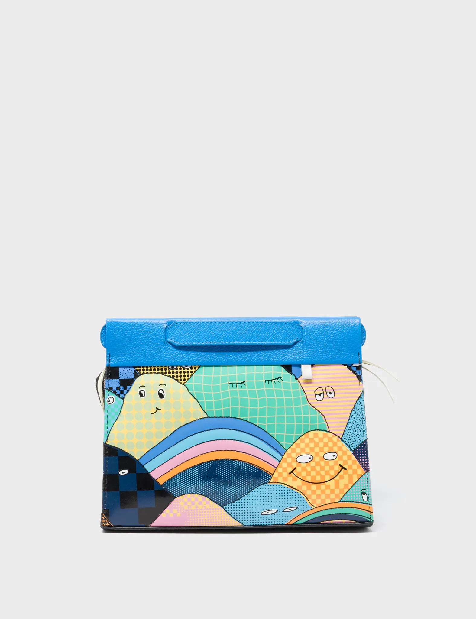 Vali Small Crossbody Ibiza Blue and Black Leather Bag - Happy Mountains Print