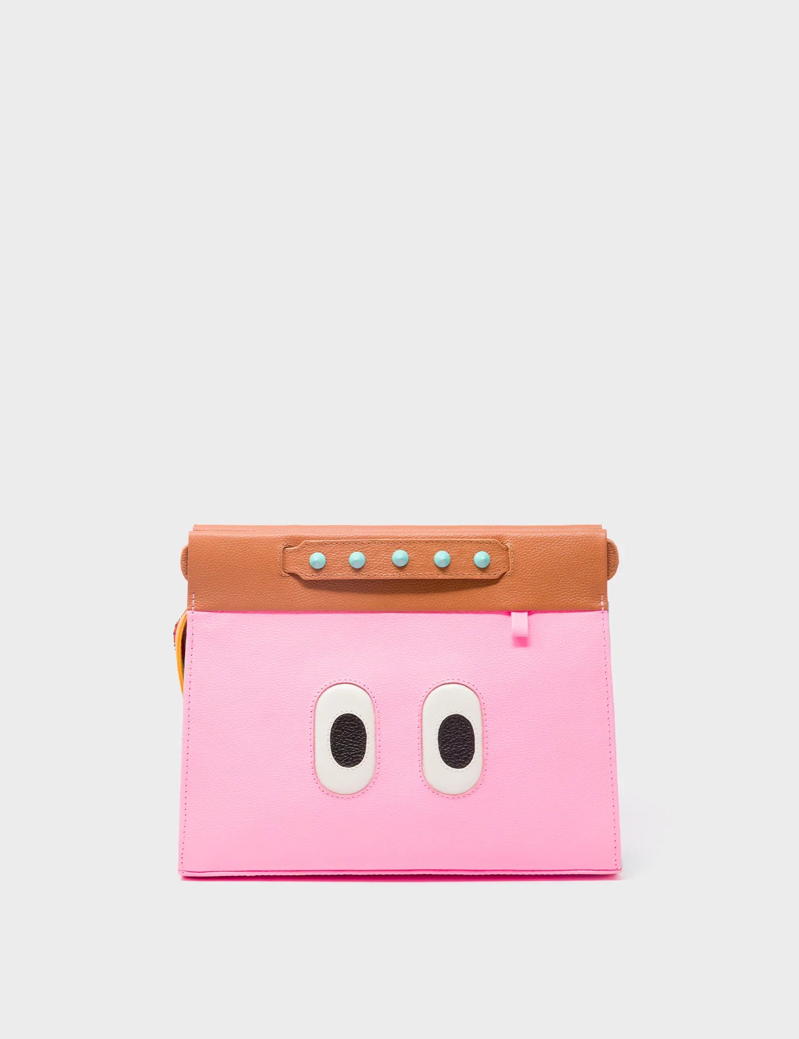 Vali Crossbody Small Caramel and Taffy Pink Leather Bag - All Over Eyes Embroidery