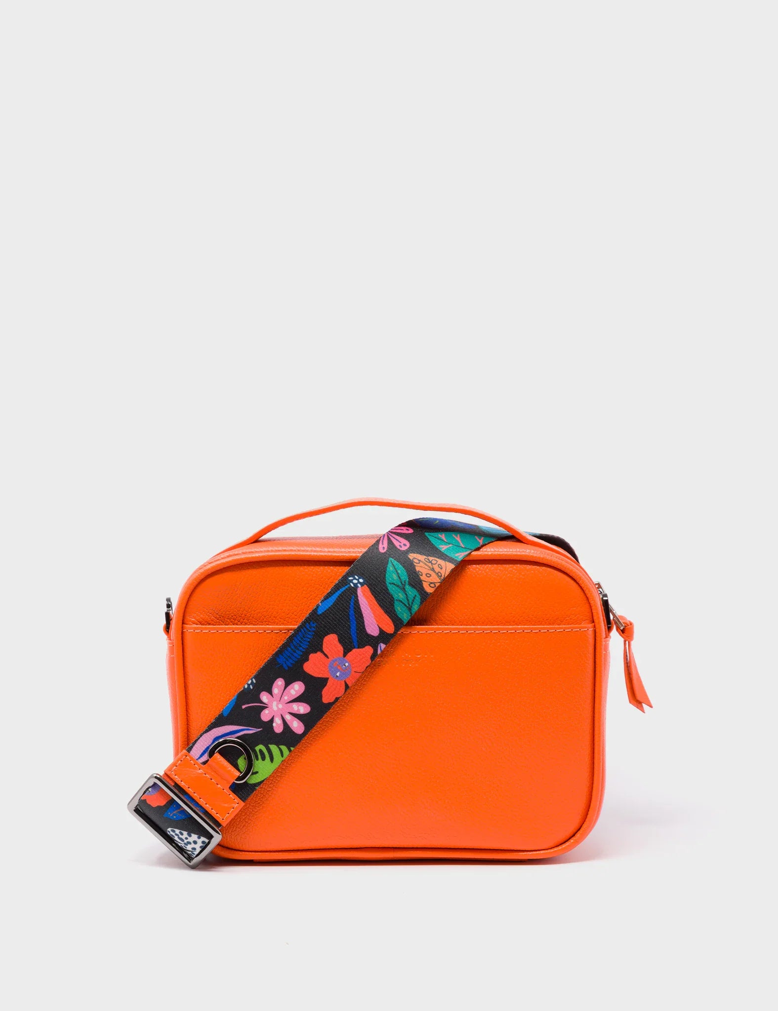 Verto Crossbody Vermillion Orange Leather Handbag - Tiger and Flowers Embroidery