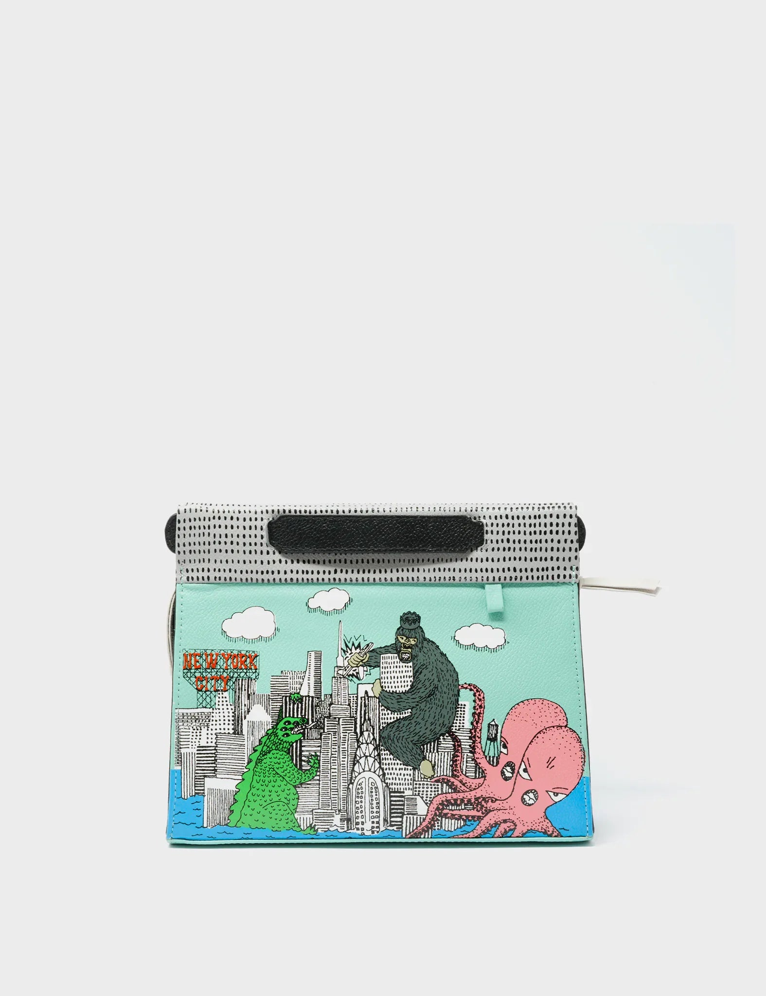 Vali Small Crossbody Oceanic Green and Black Leather Bag - Hairy Harold Print