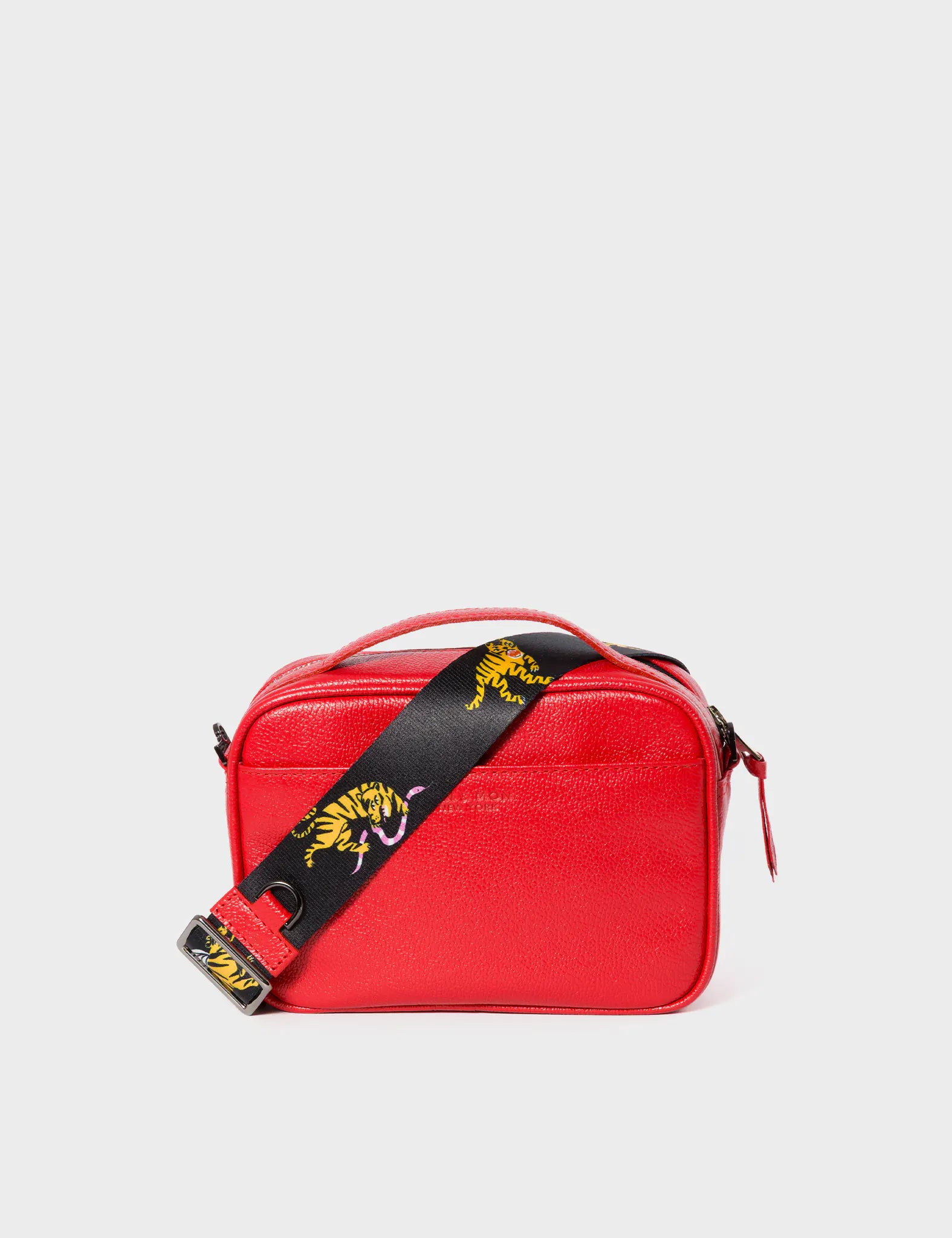 Verto Jester Red Leather Crossbody Bag - Happy Tiger Embroidery