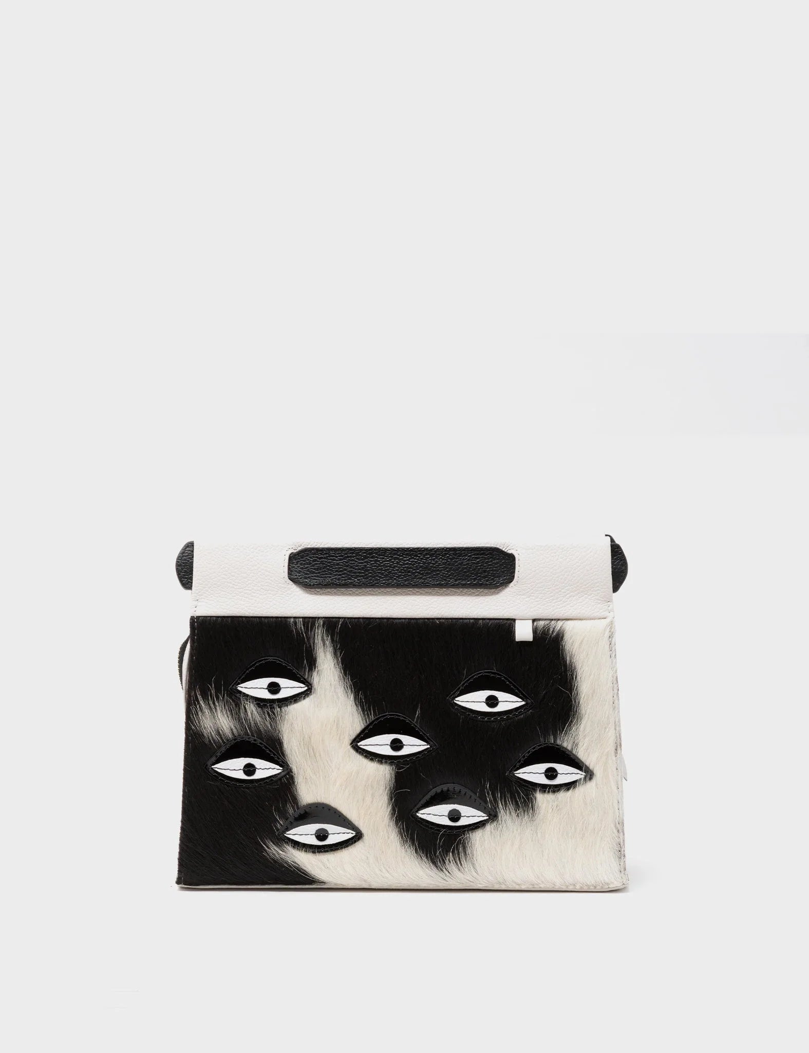 Vali Crossbody Small Cream Leather Bag - Eyes Applique Adjustable Handle