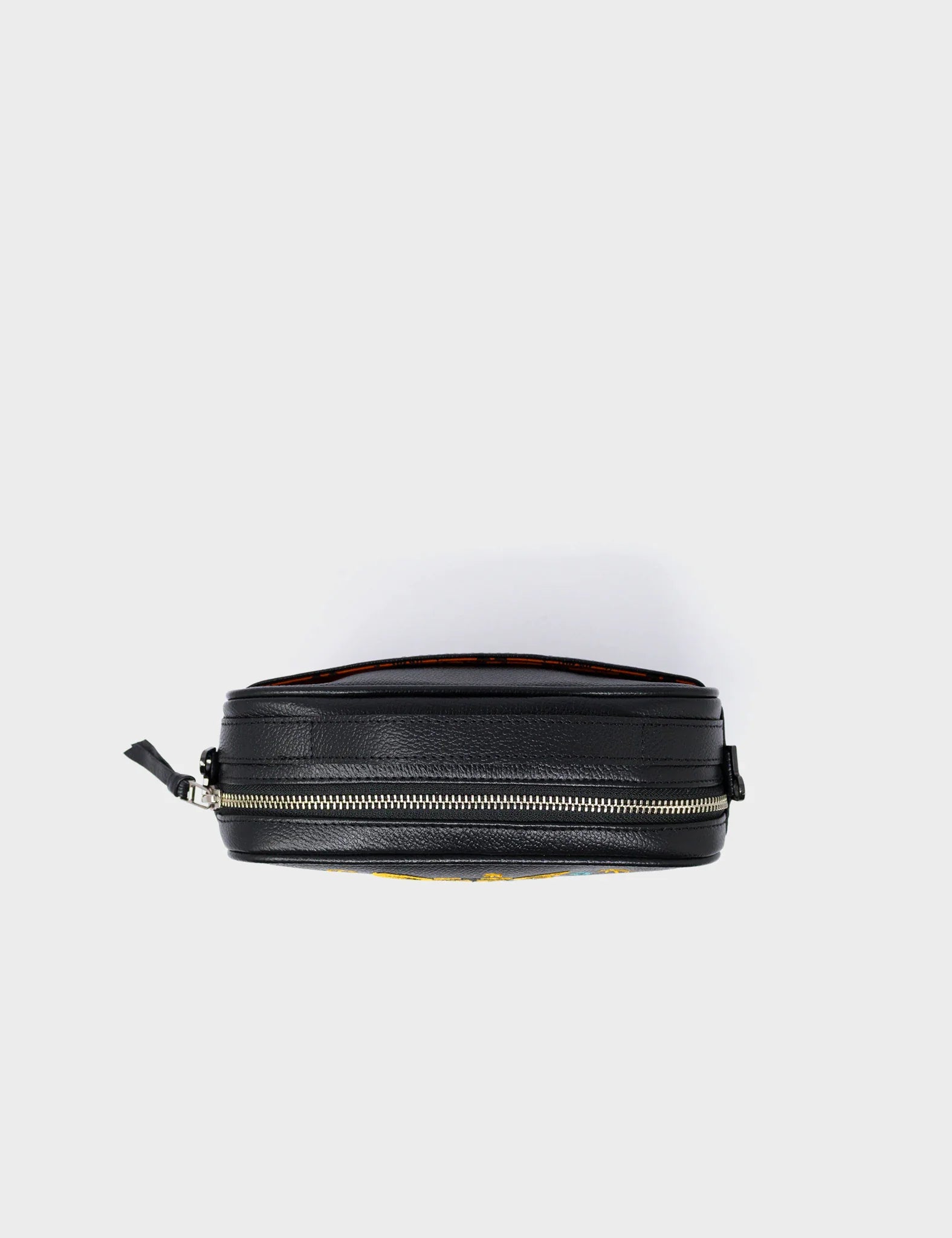 Verto Black Leather Crossbody Bag - Tiger and Flowers Embroidery