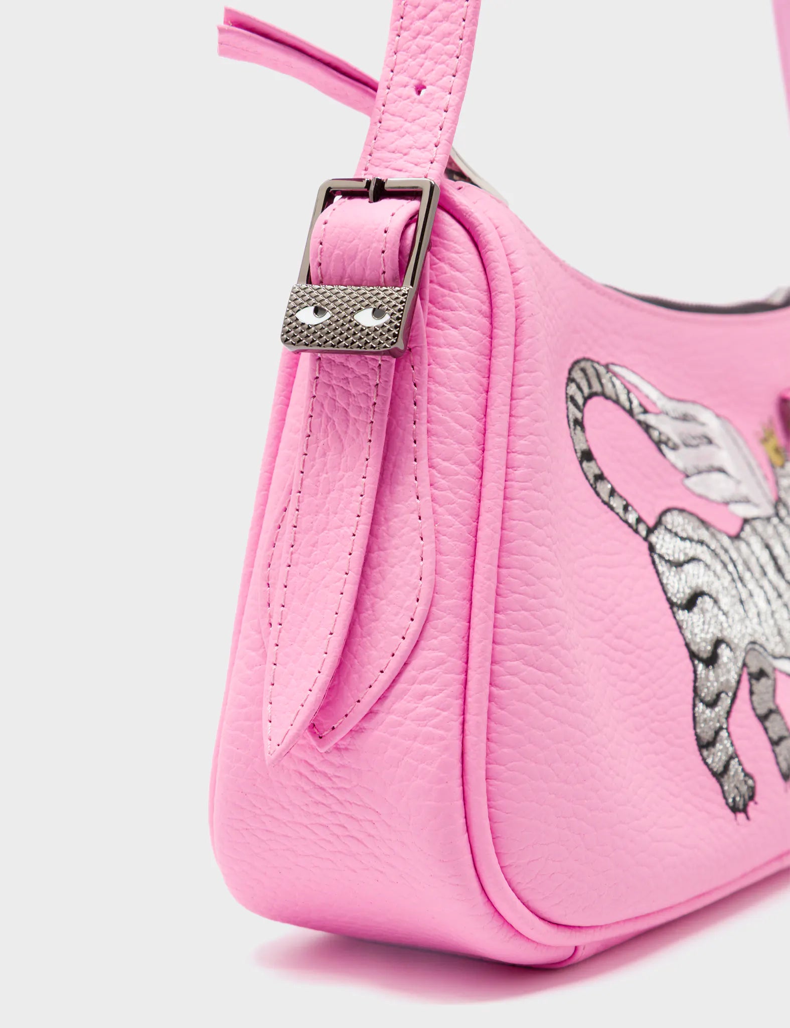 Lucas Hobo Mini Soft Neon Pink Handbag - Winged Tiger Embroidery