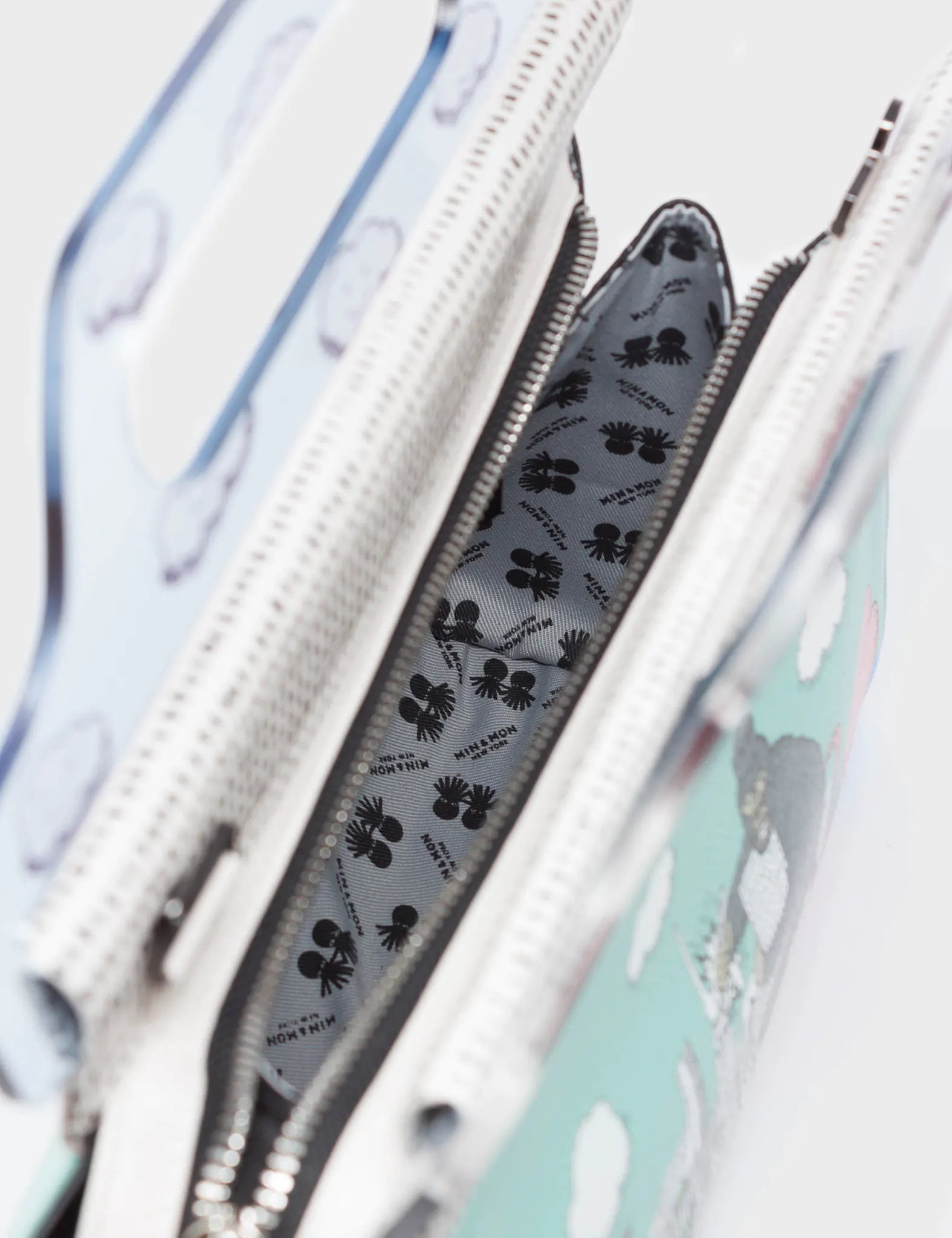 Vali Oceanic Green and Black Leather Crossbody Handbag Plastic Handle - Hairy Harold Print