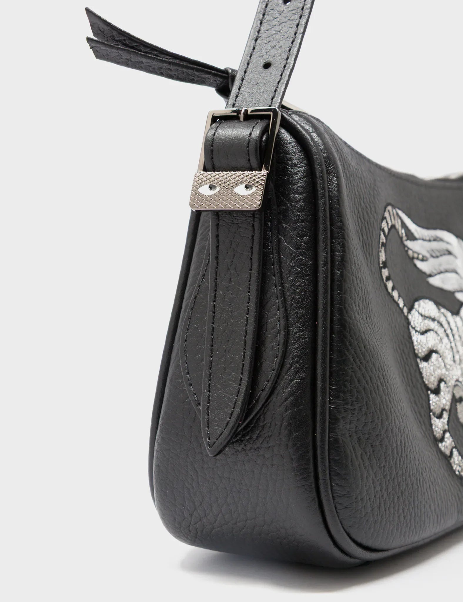 Lucas Hobo Mini Black Handbag - Winged Tiger Embroidery