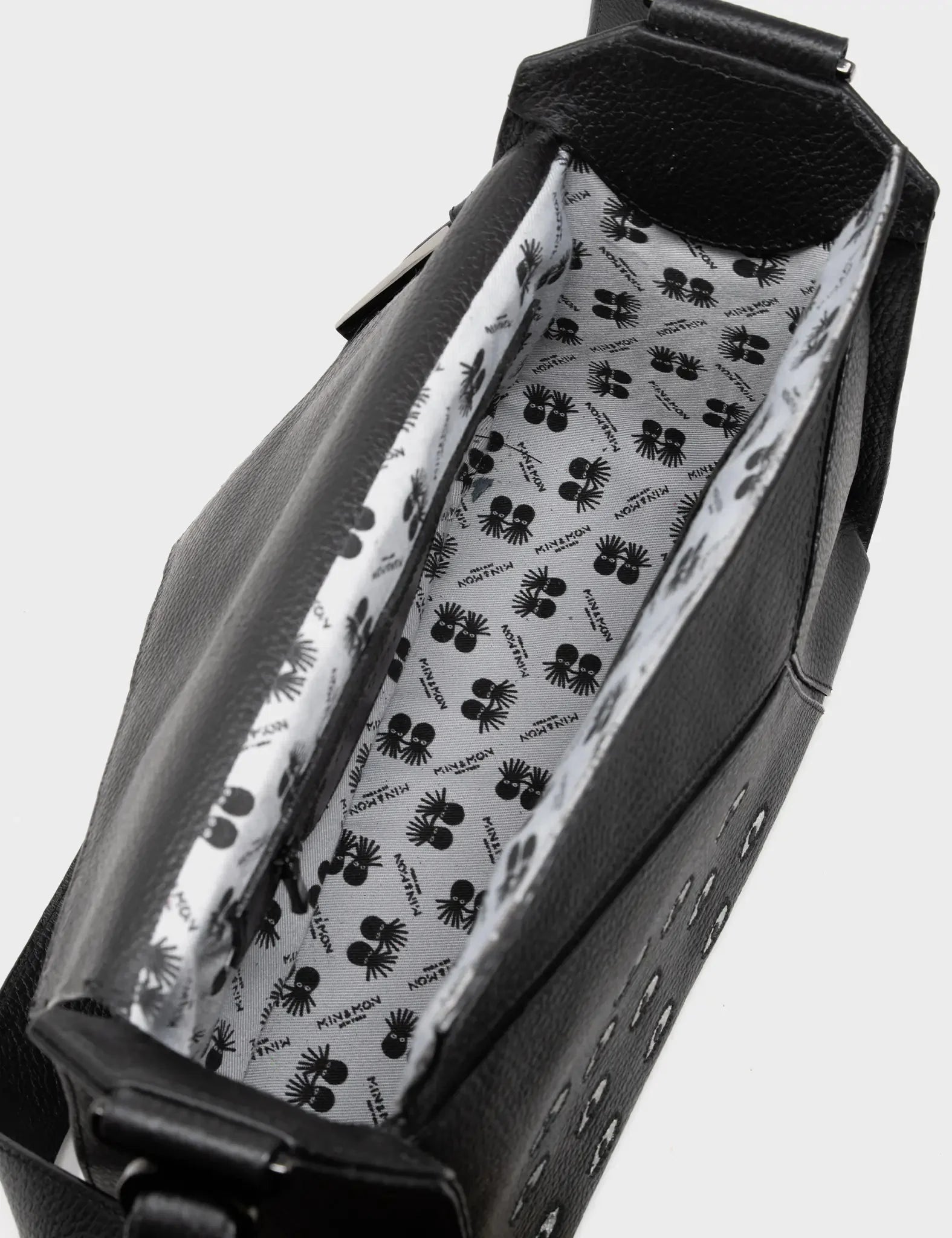 Houston Black Leather Shoulder Bag - Eyes Embroidery