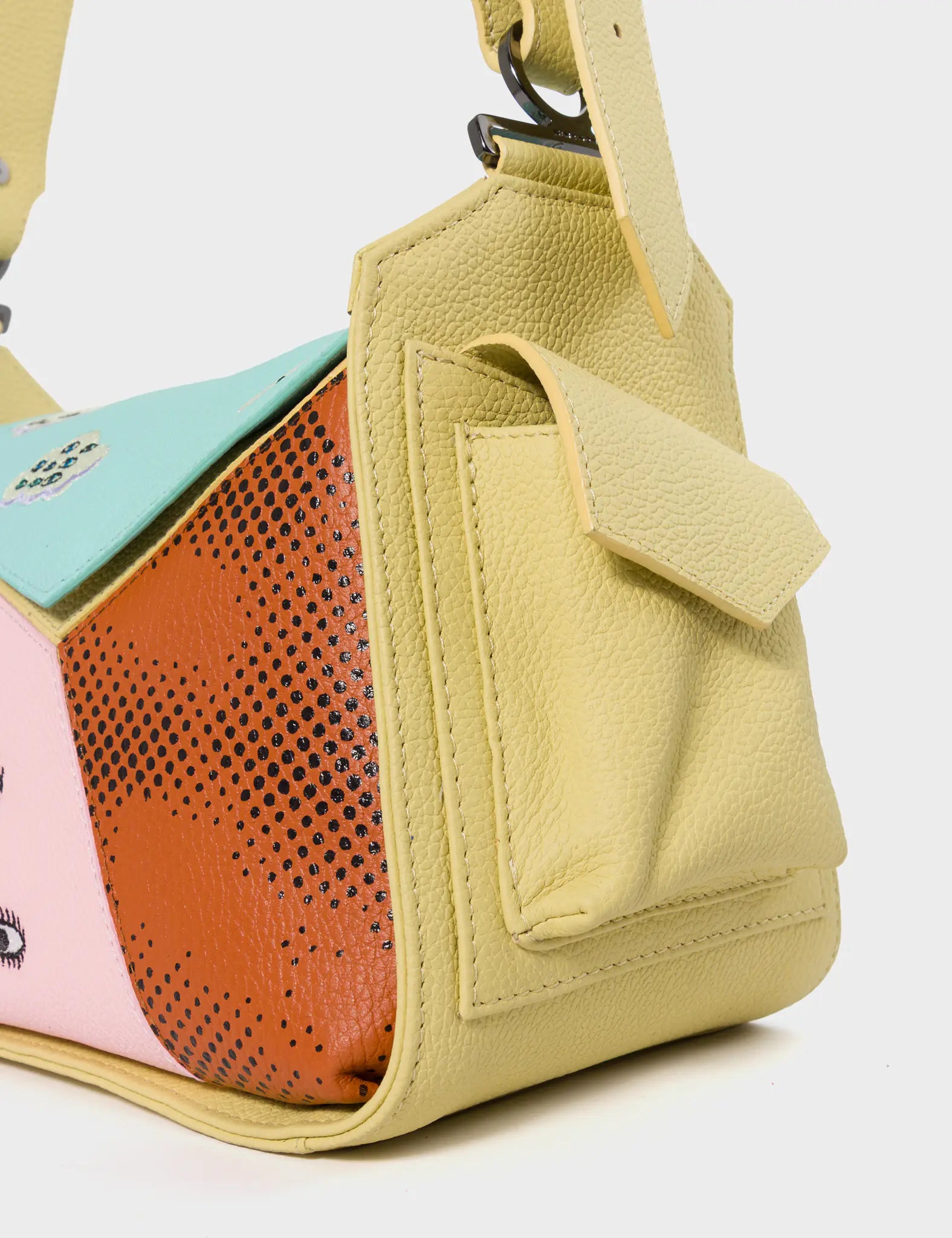 Houston Cocoon Leather Shoulder Bag - Happy Clouds Embroidery