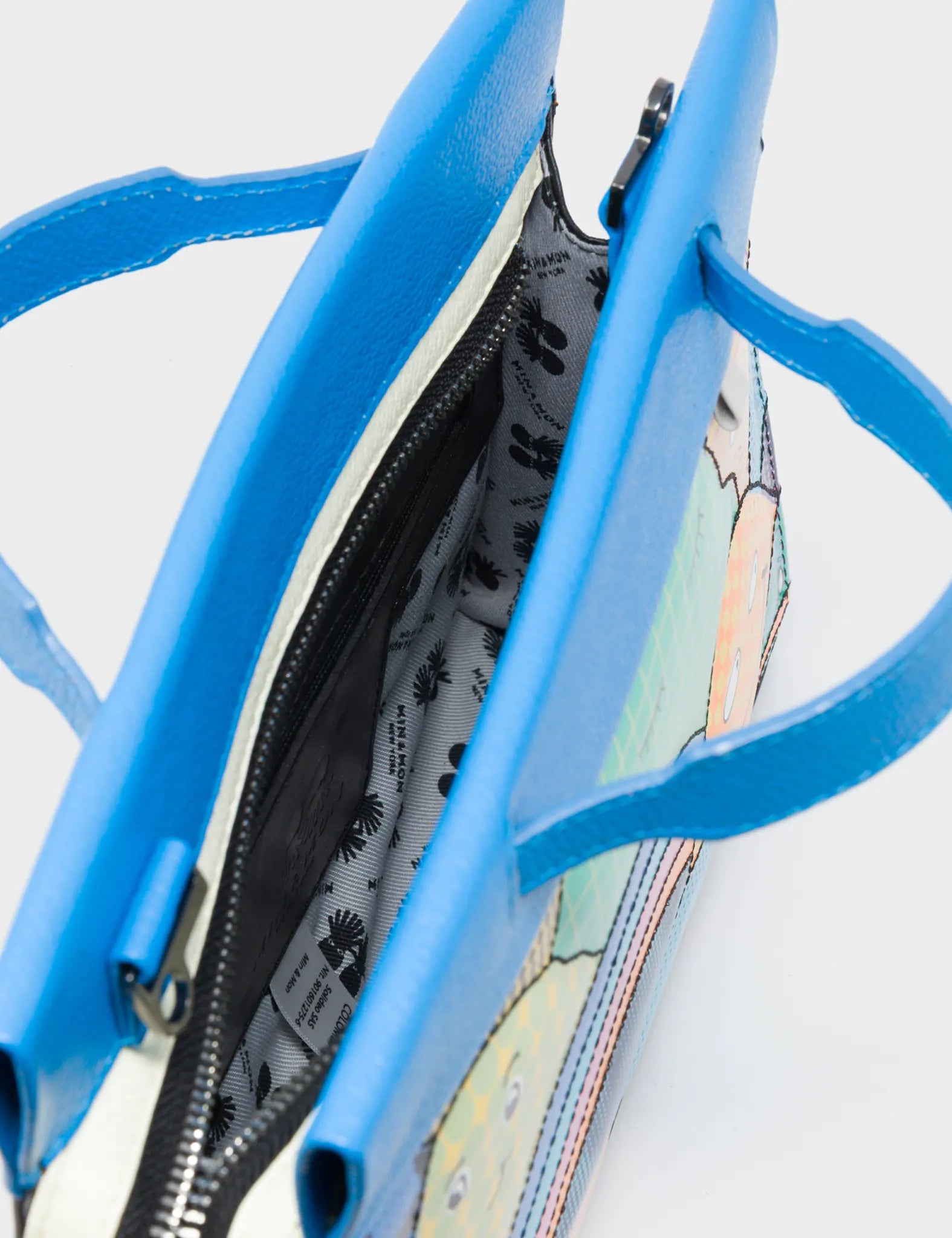 Vali Small Crossbody Ibiza Blue and Black Leather Bag - Happy Mountains Print