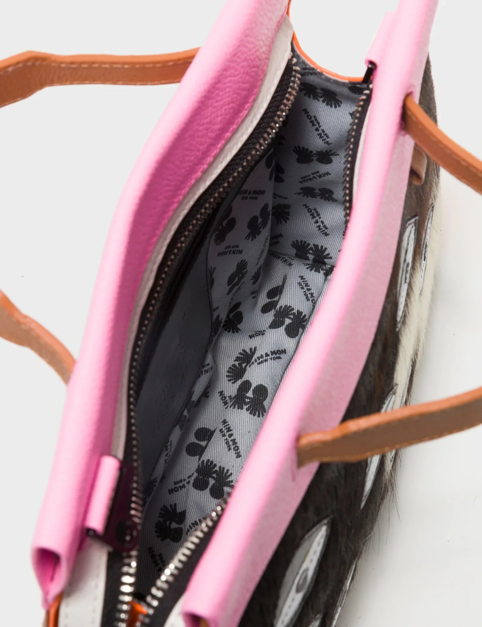 Vali Crossbody Small Bubblegum Pink And Neon Orange Leather Bag - Eyes Applique Adjustable Handle