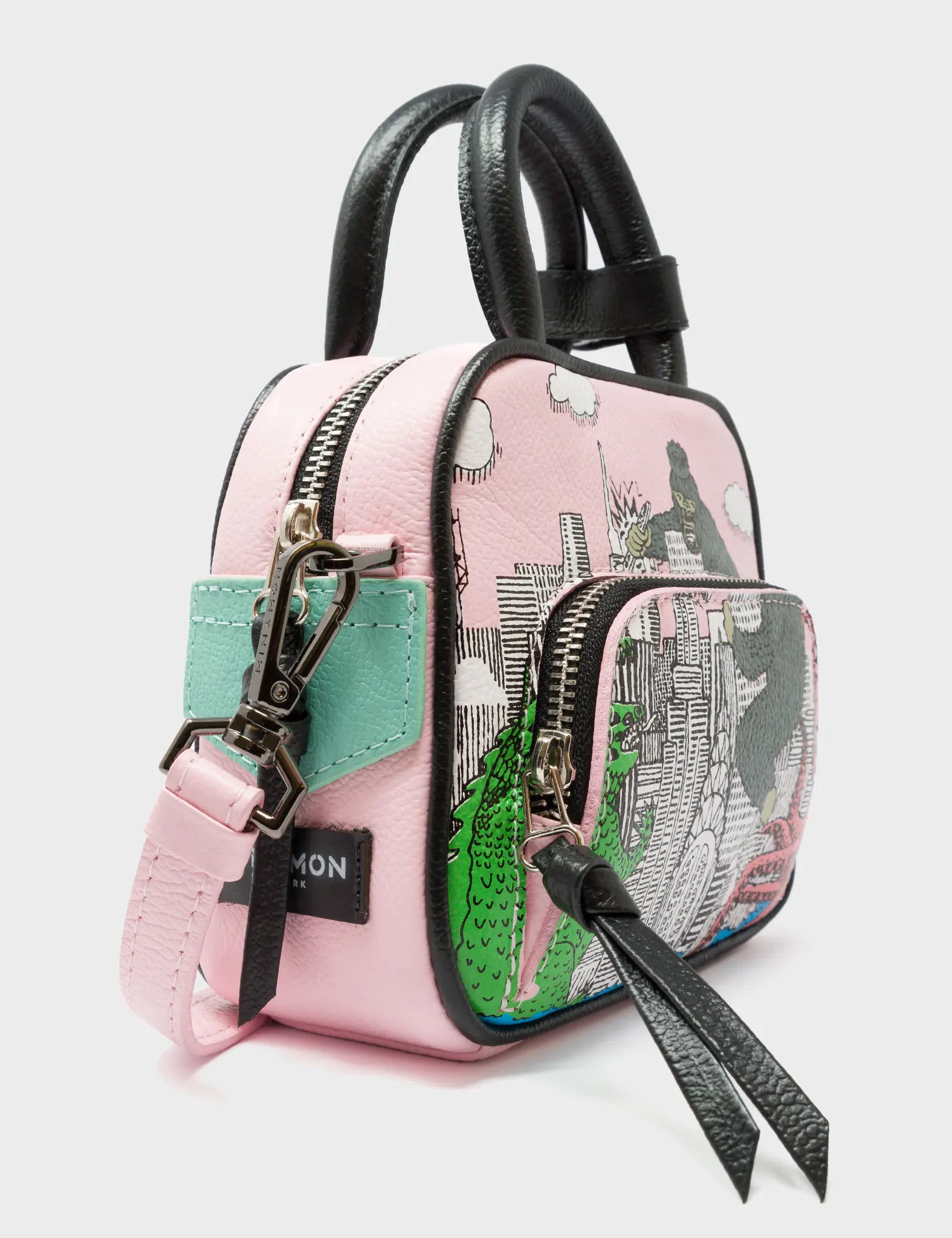 Marino Mini Crossbody Parfait Pink Leather Bag - Hairy Harold Print