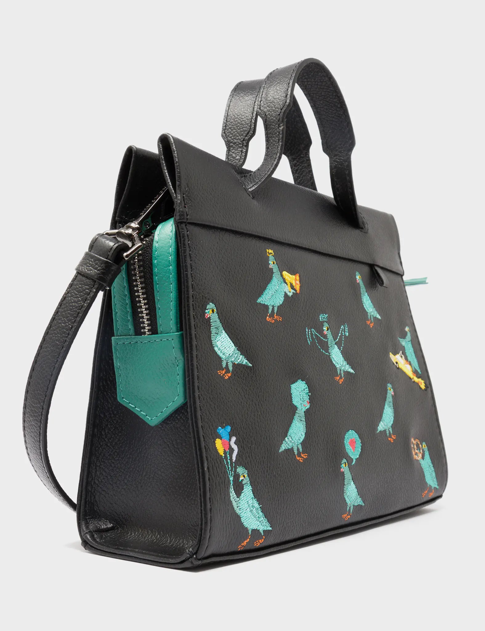 Vali Crossbody Small Black Leather Bag - Pigeonista Embroidery