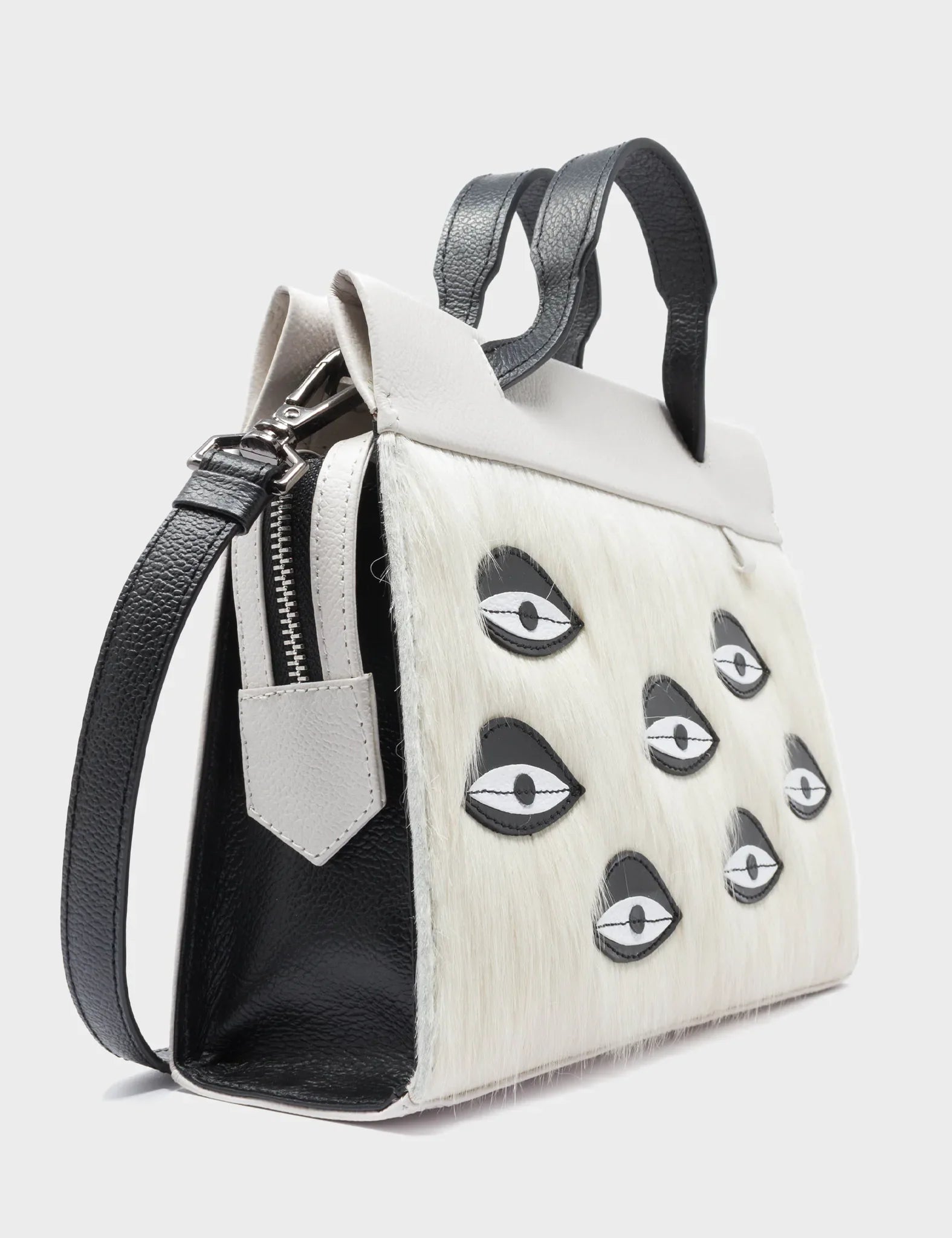 Vali Crossbody Small Cream Leather Bag - Eyes Applique Adjustable Handle