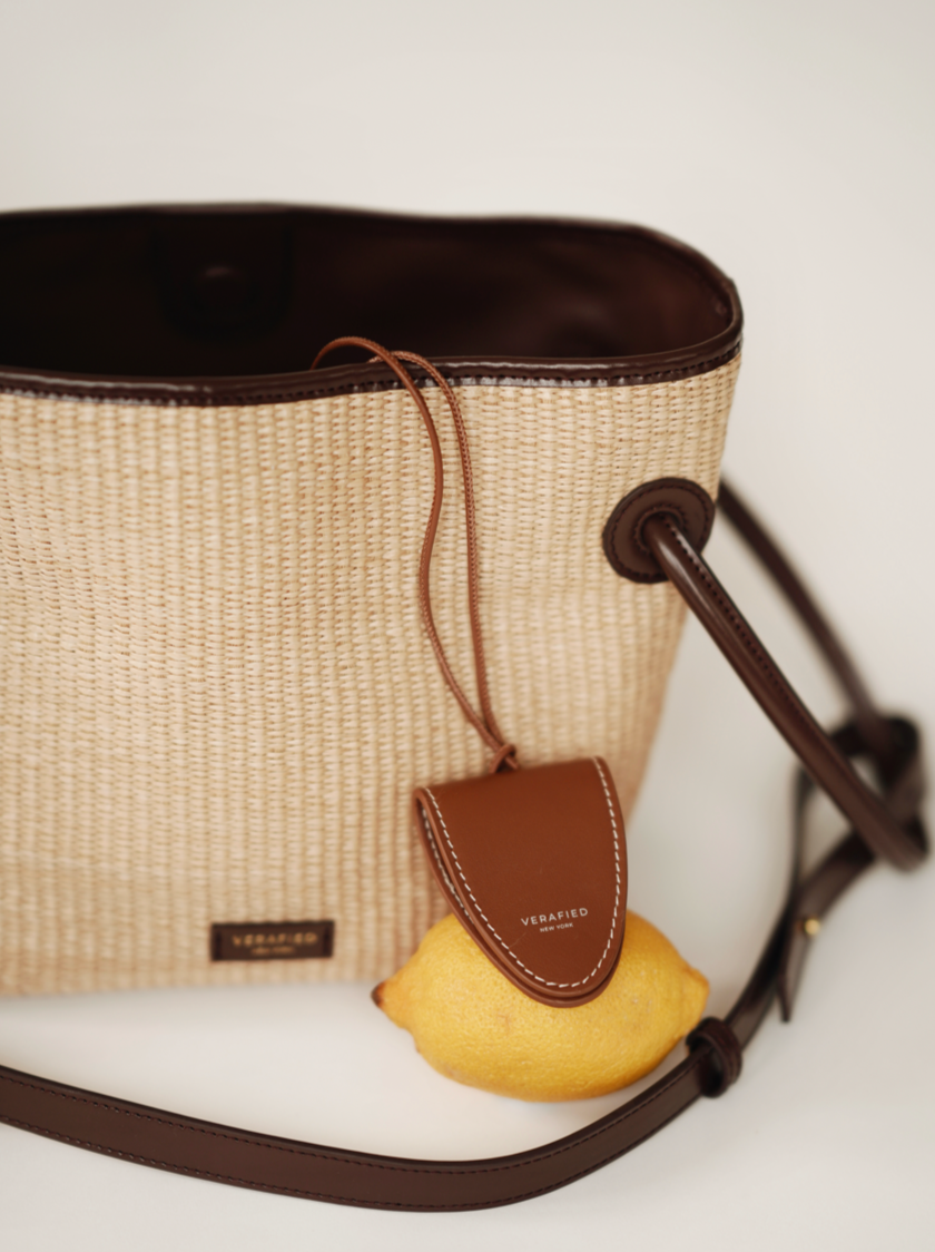 Leather-trimmed Raffia Bucket Bag (Final Sale)
