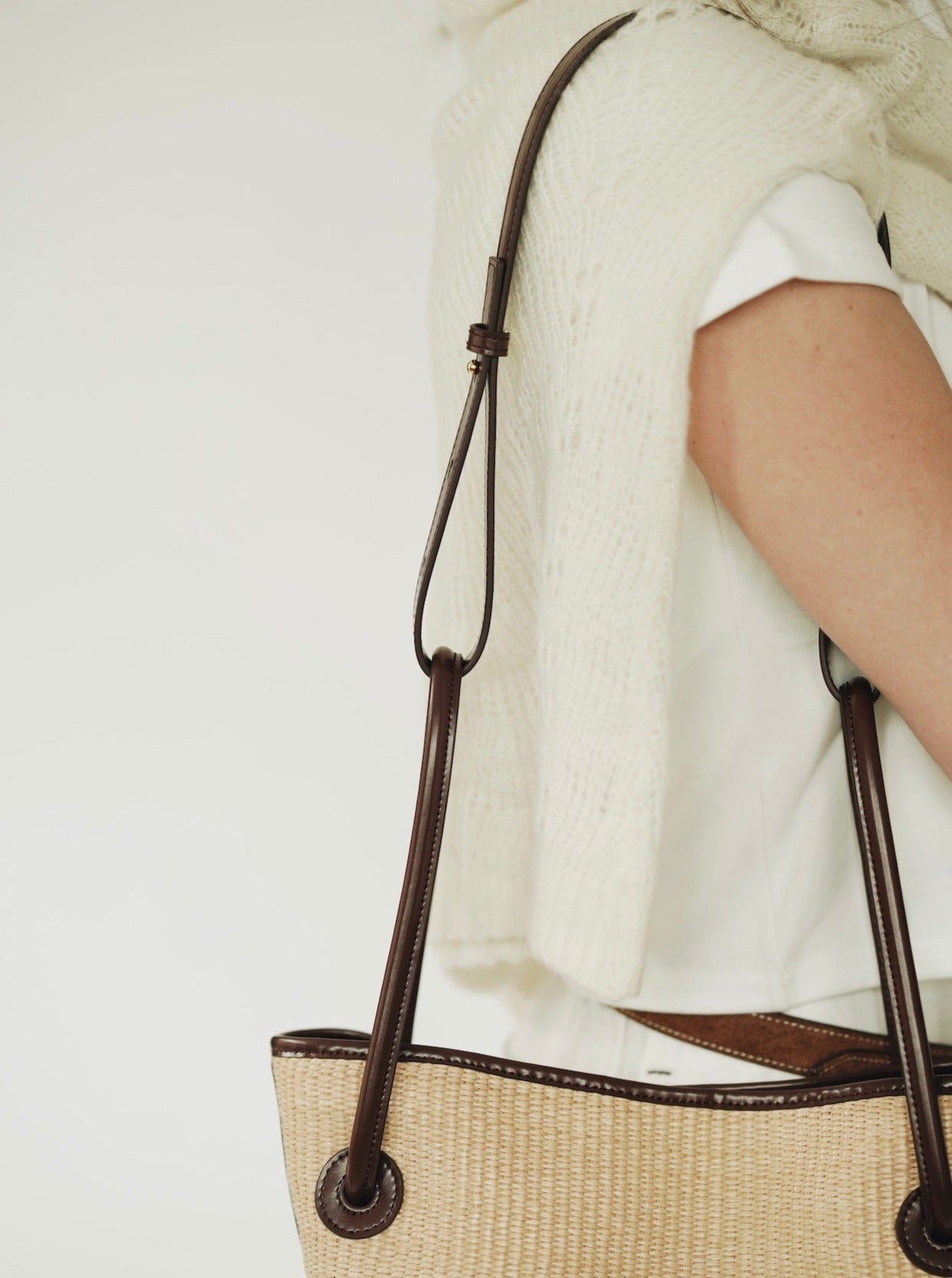 Leather-trimmed Raffia Bucket Bag (Final Sale)