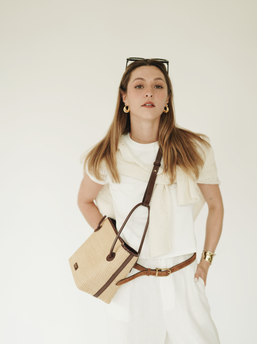 Leather-trimmed Raffia Bucket Bag (Final Sale)