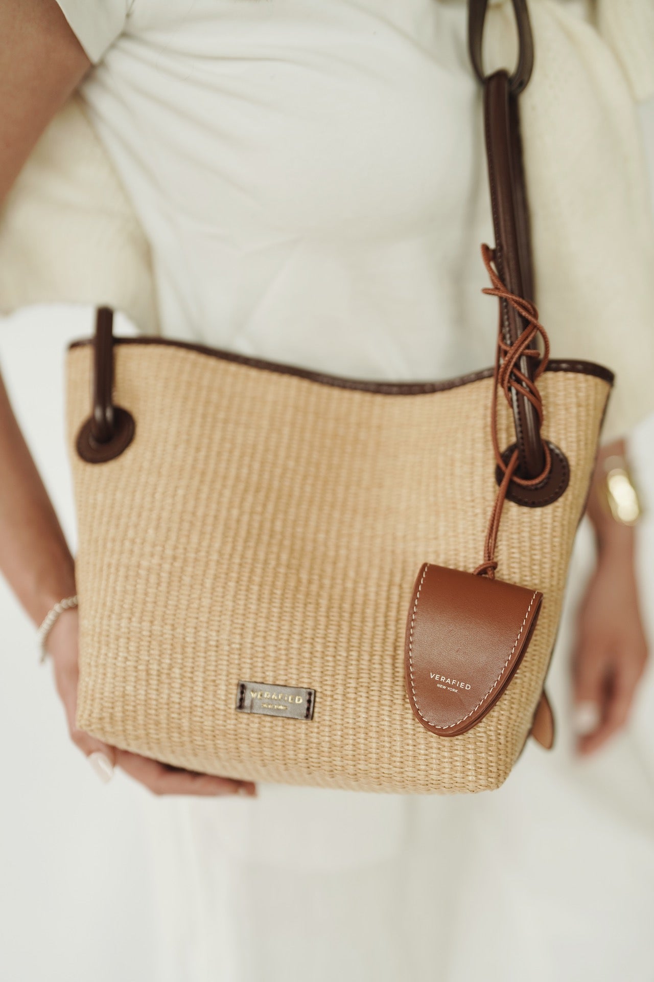Leather-trimmed Raffia Bucket Bag (Final Sale)