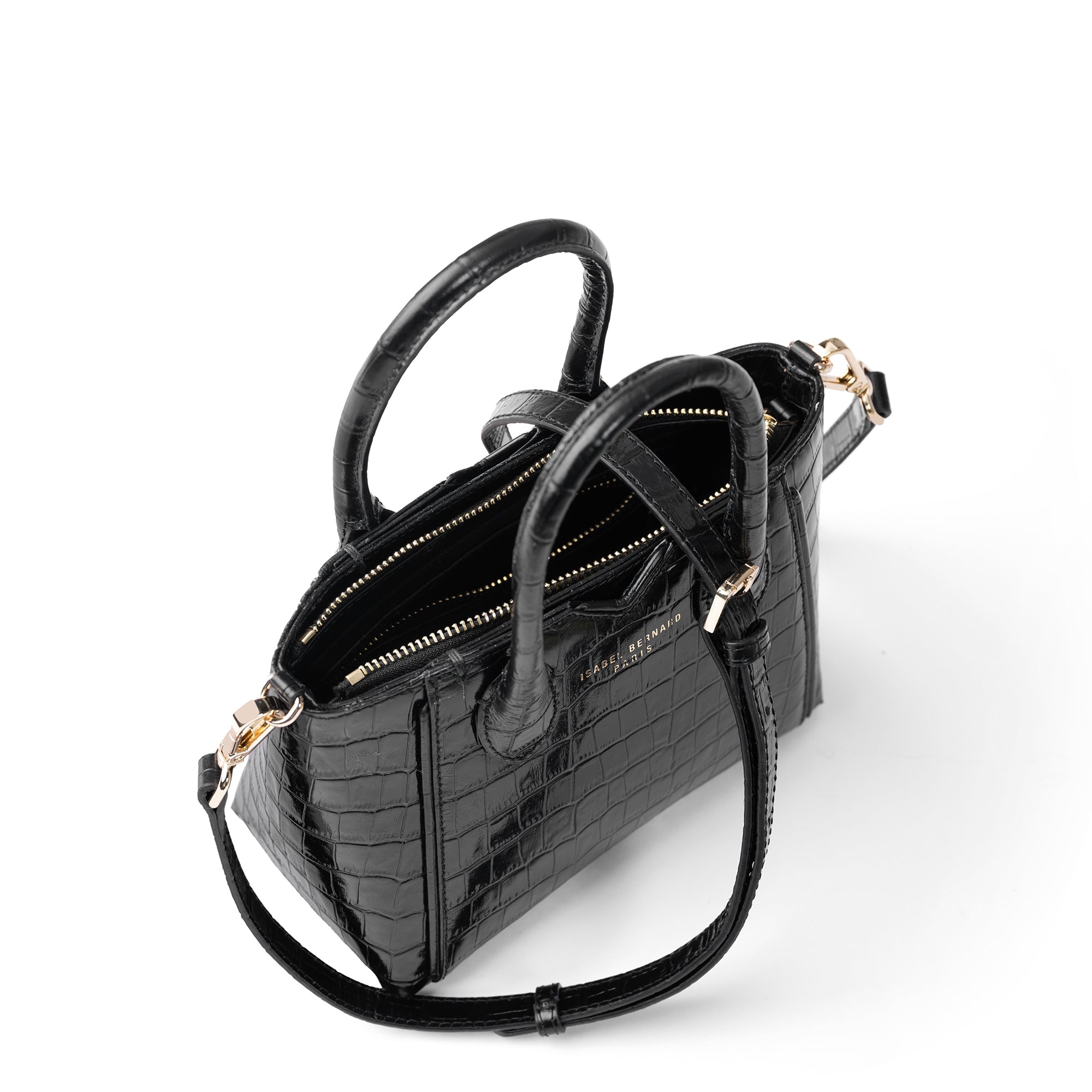 Honoré Cloe Mini croco black calfskin leather handbag
