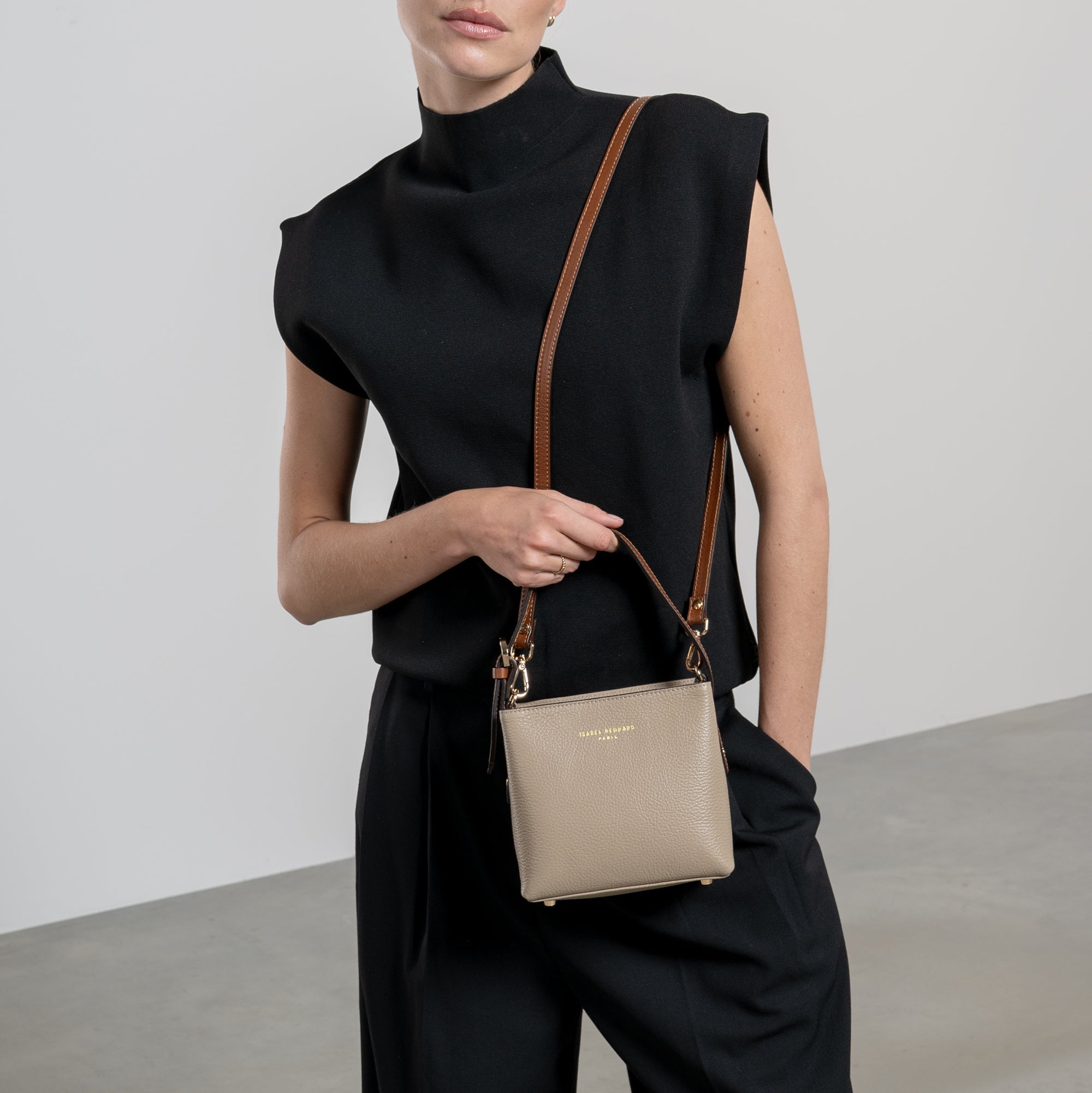 Honoré Adriane Mini taupe leather handbag calfskin leather