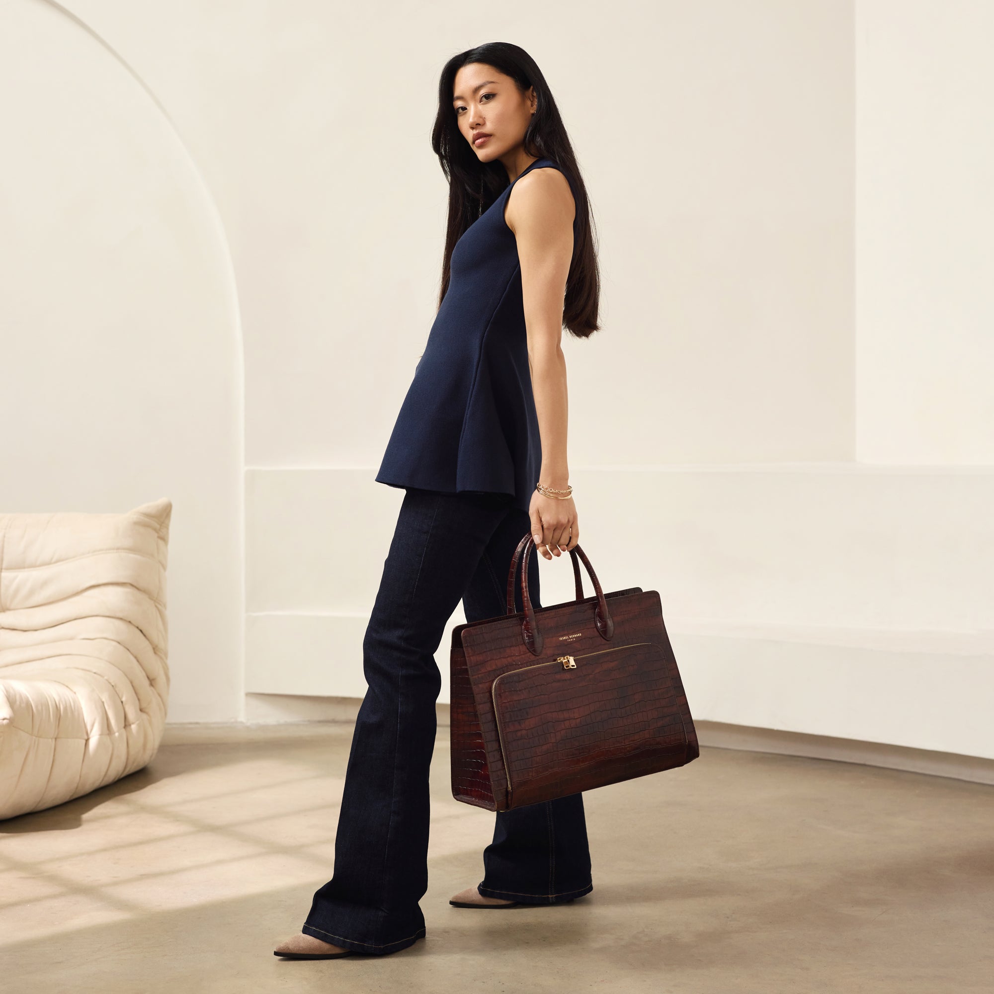 Honoré Nadine croco brown leather handbag with 16.4 inch laptop pocket