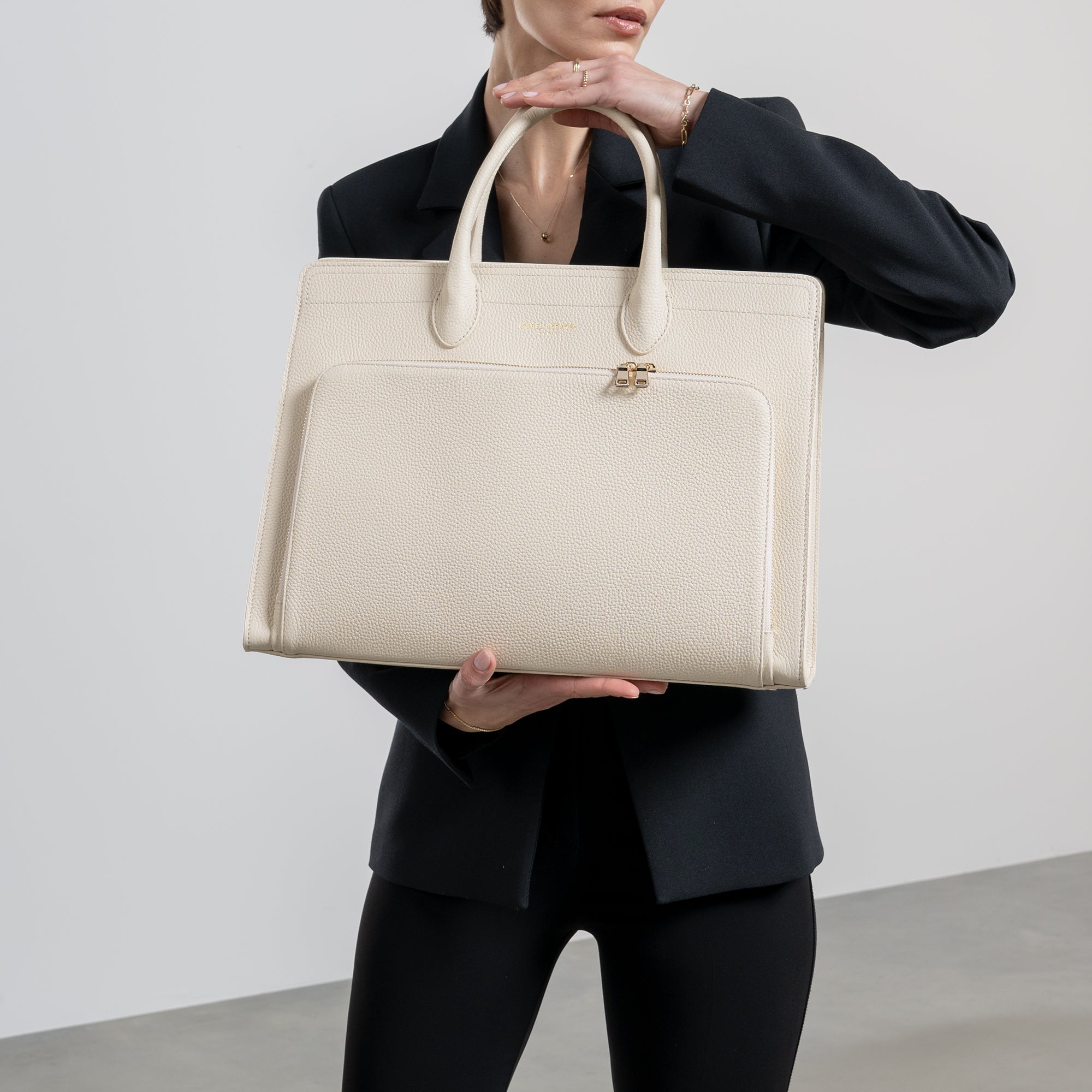 Honoré Nadine cream calfskin leather handbag with 16.4 inch laptop pocket