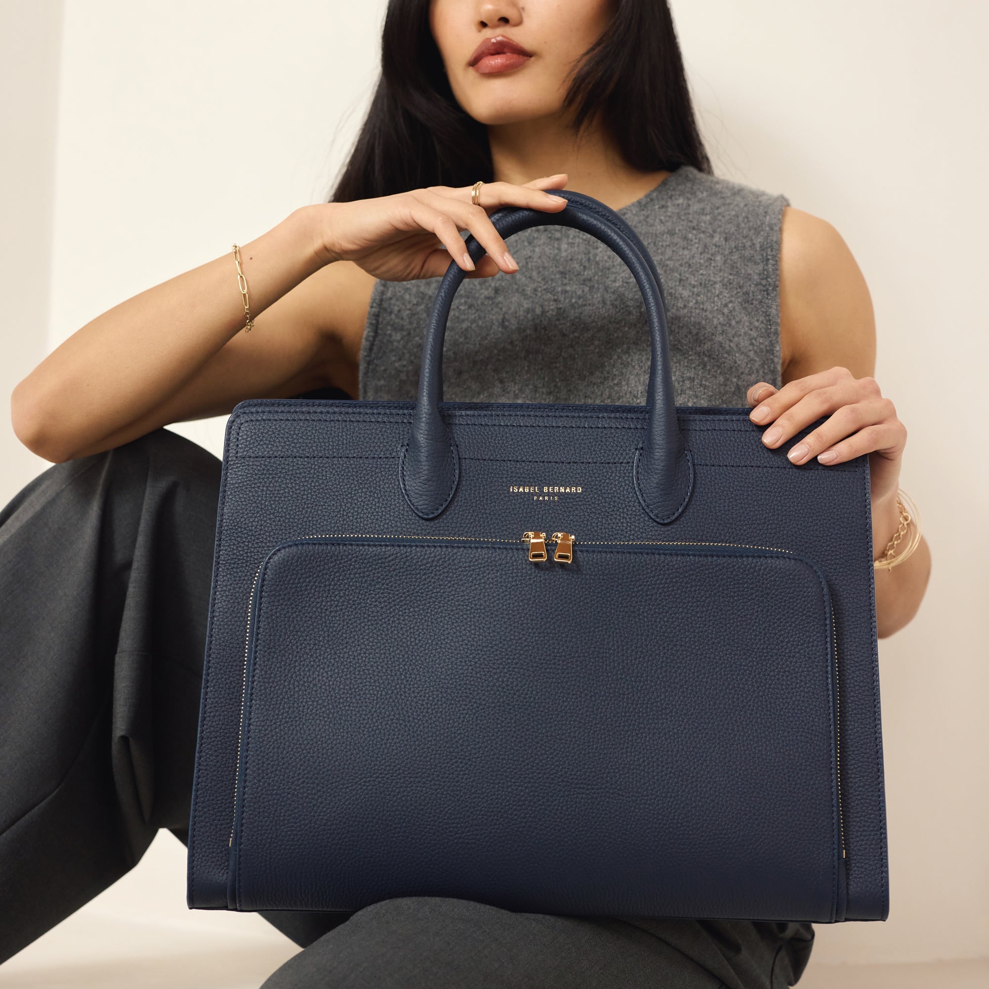 Honoré Nadine blue calfskin leather handbag with 16.4 inch laptop pocket