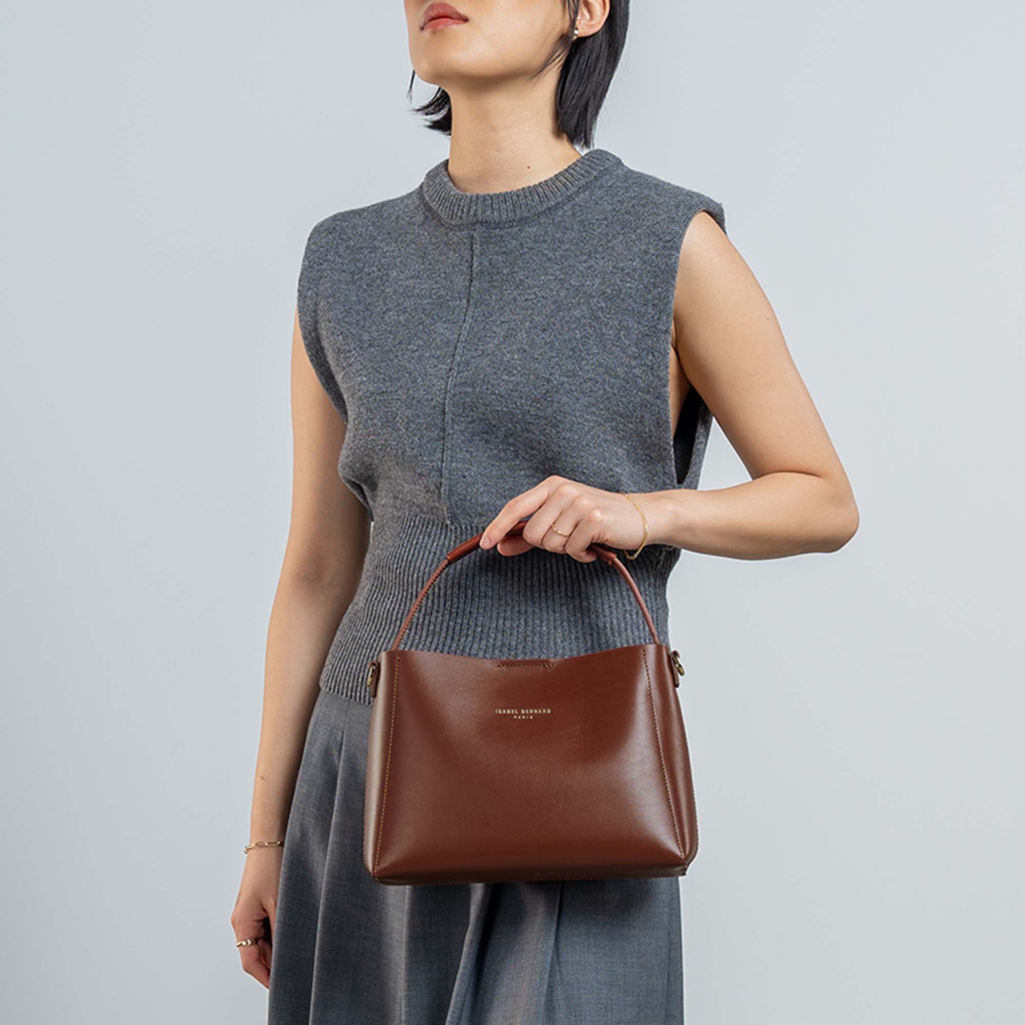 Montmartre Béatrice Midi cognac vegetable tanned leather handbag